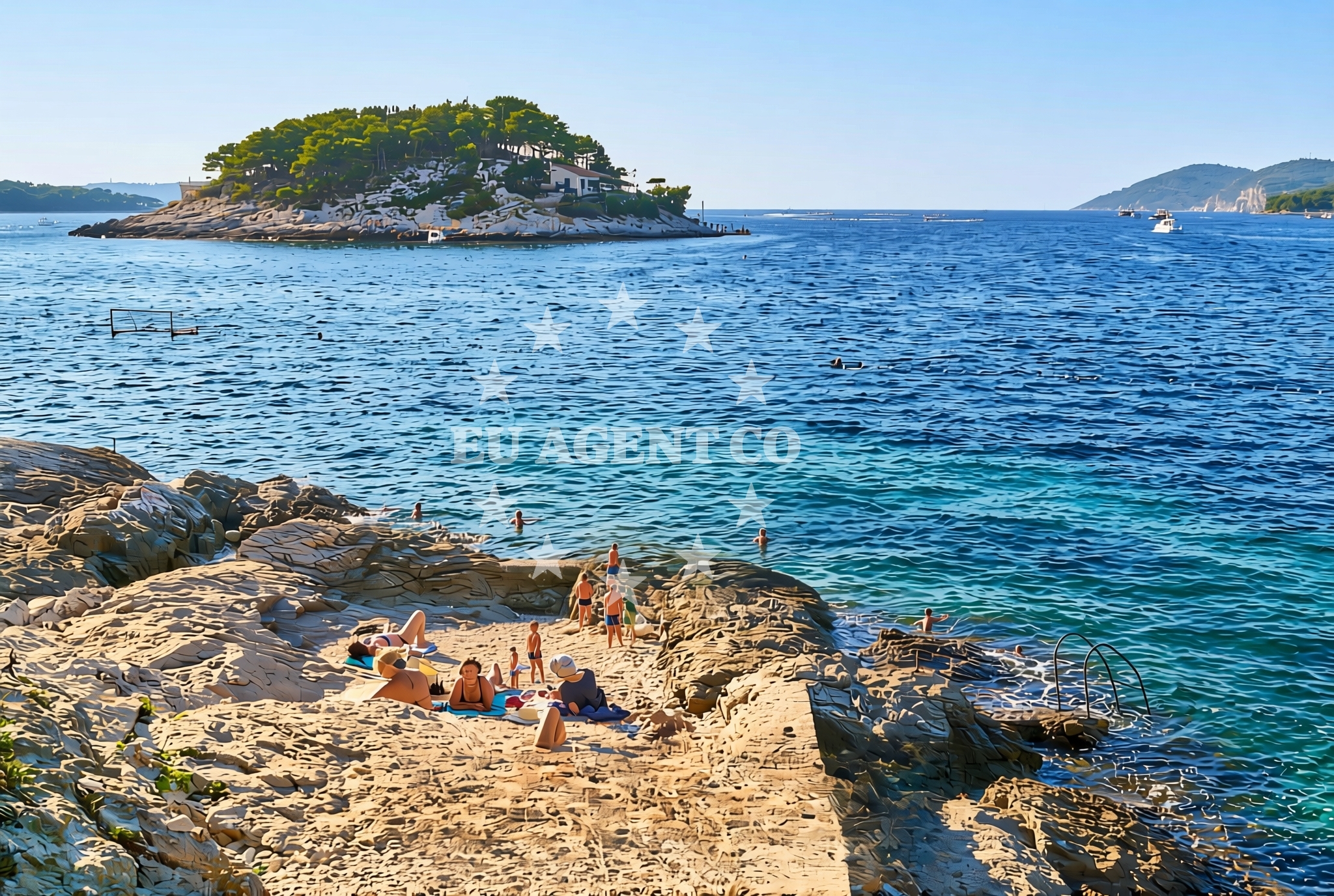 Shoreline and swimming area at Križni Rat, Hvar (Hvar) Beach in Križni Rat