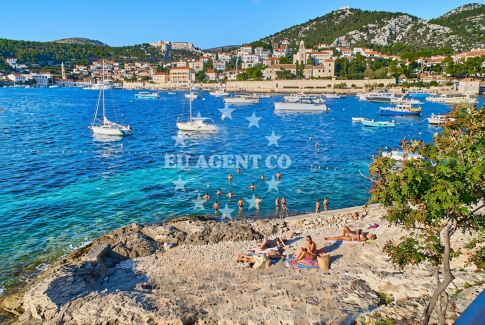 Beach facilities and surroundings at Križni Rat, Hvar (Hvar) Beach in Križni Rat