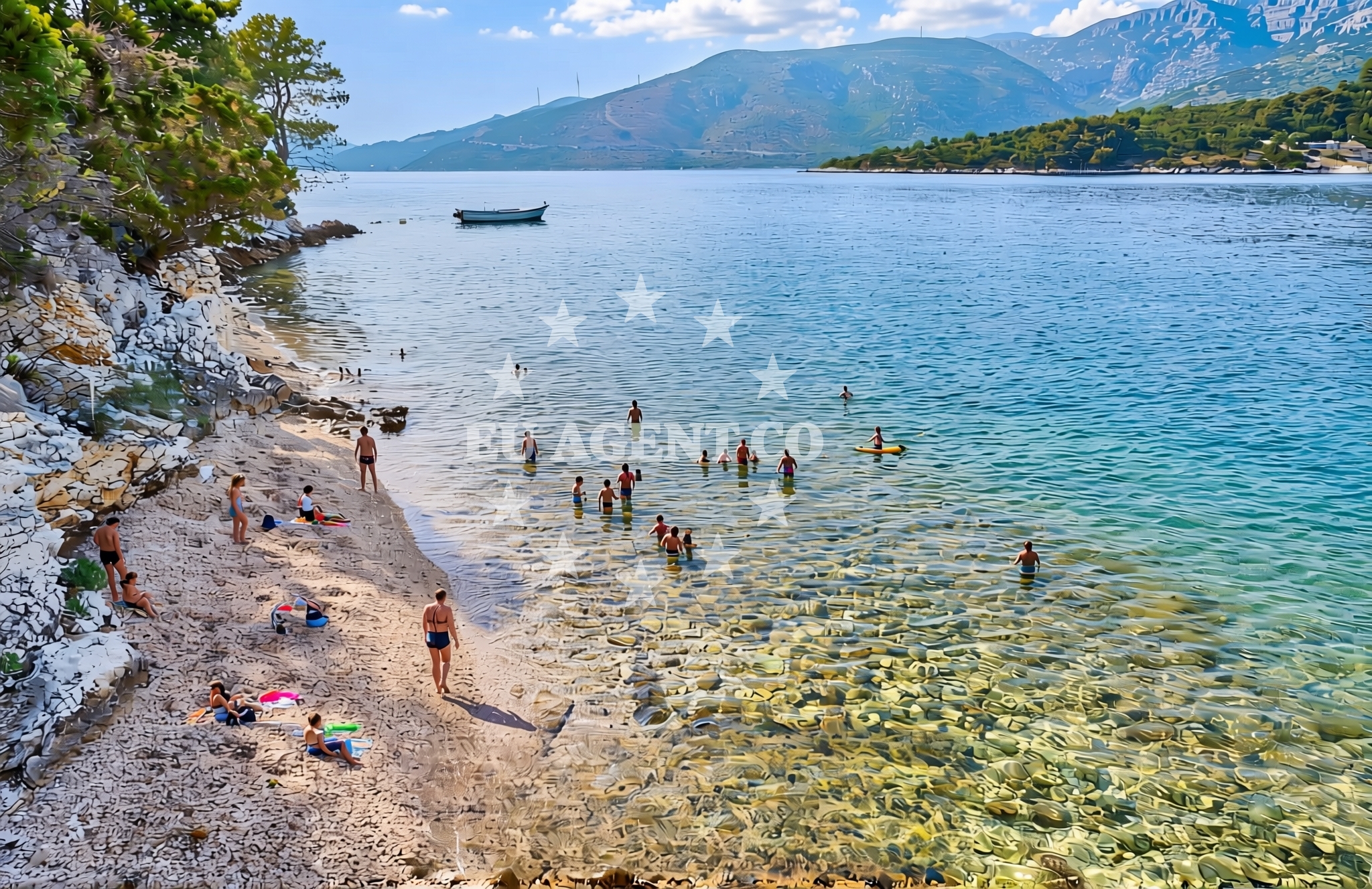 Overview of Kručica: beaches and coves (2) in Kručica