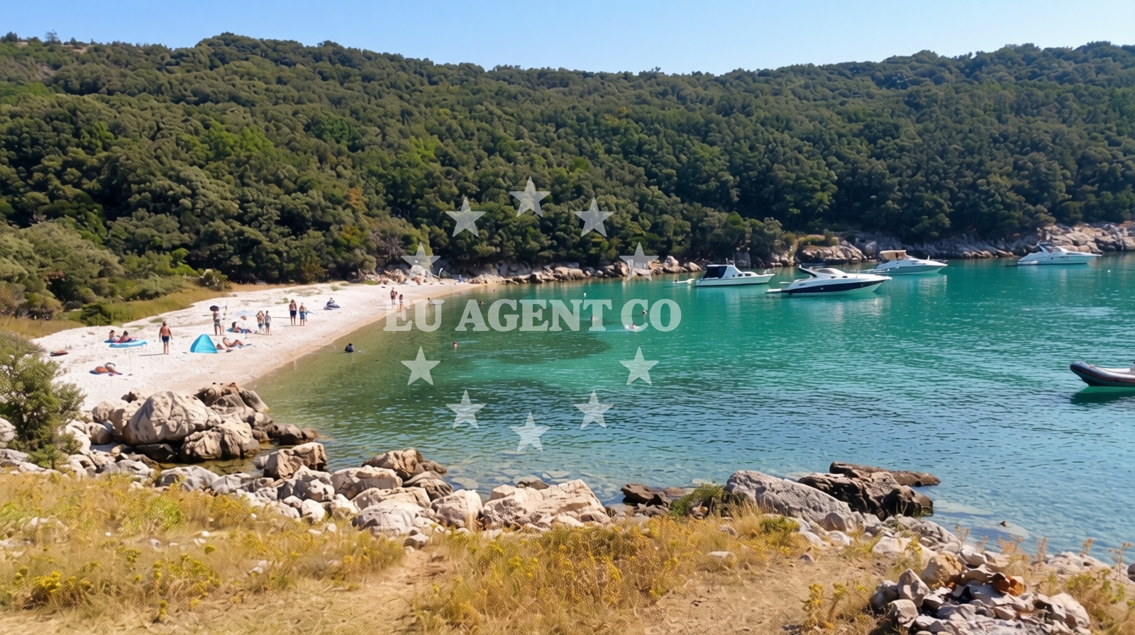 Beach facilities and surroundings at Kruscica beach in Merag 2, Cres, Cres