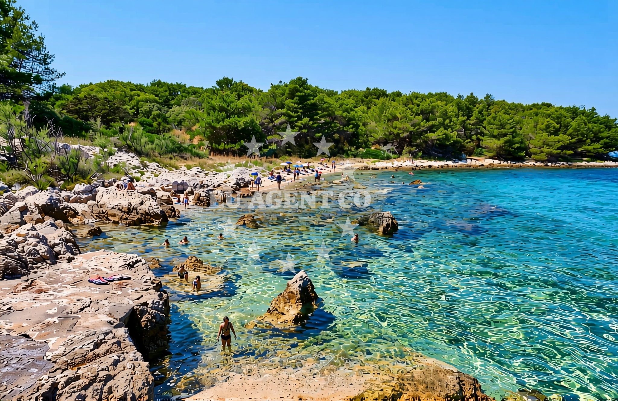 Sea and coastal view of Kujerovo, Ugljan (Ugljan) Beach in Kujerovo