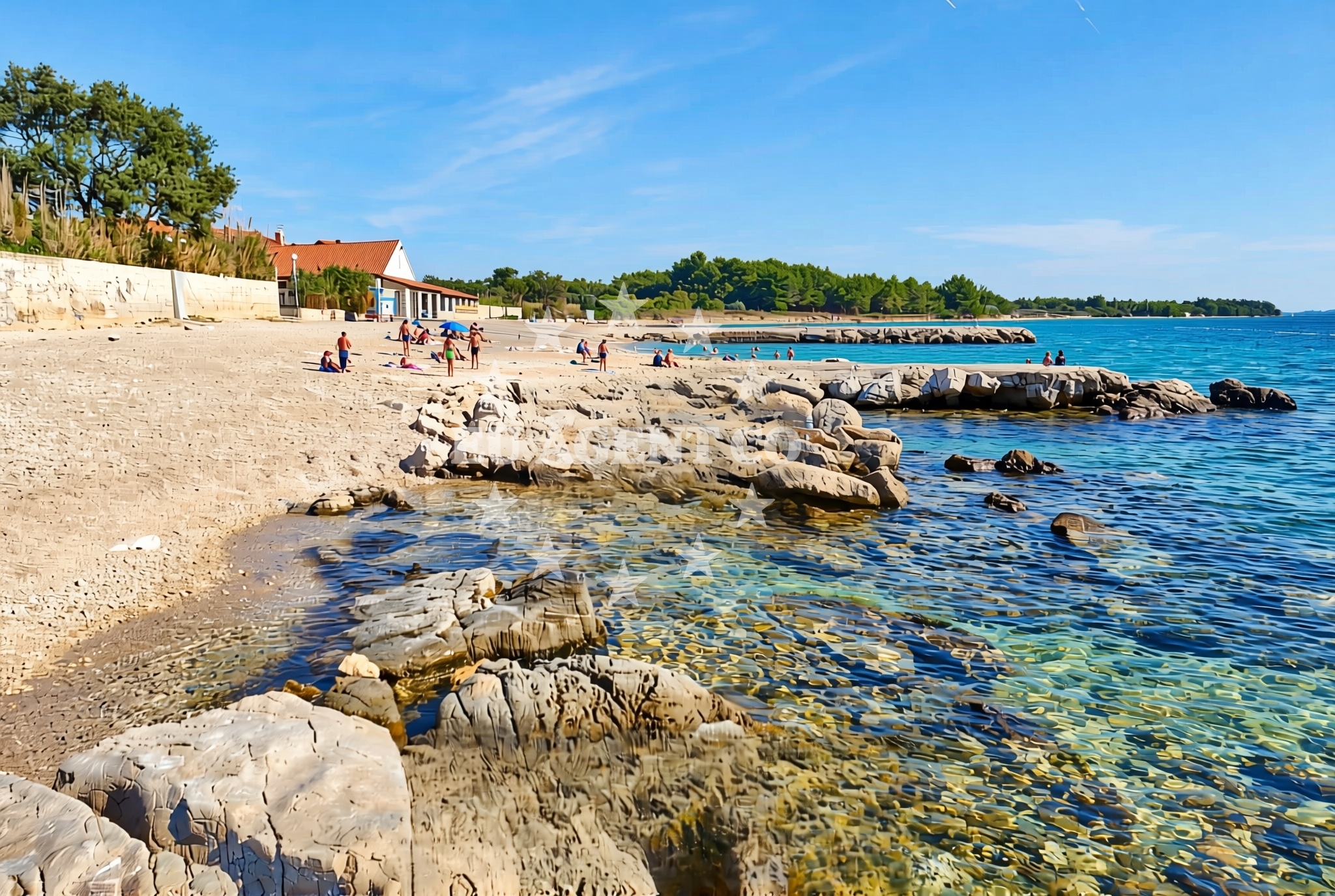 Shoreline and swimming area at Kumenat, Biograd na Moru Beach in Kumenat