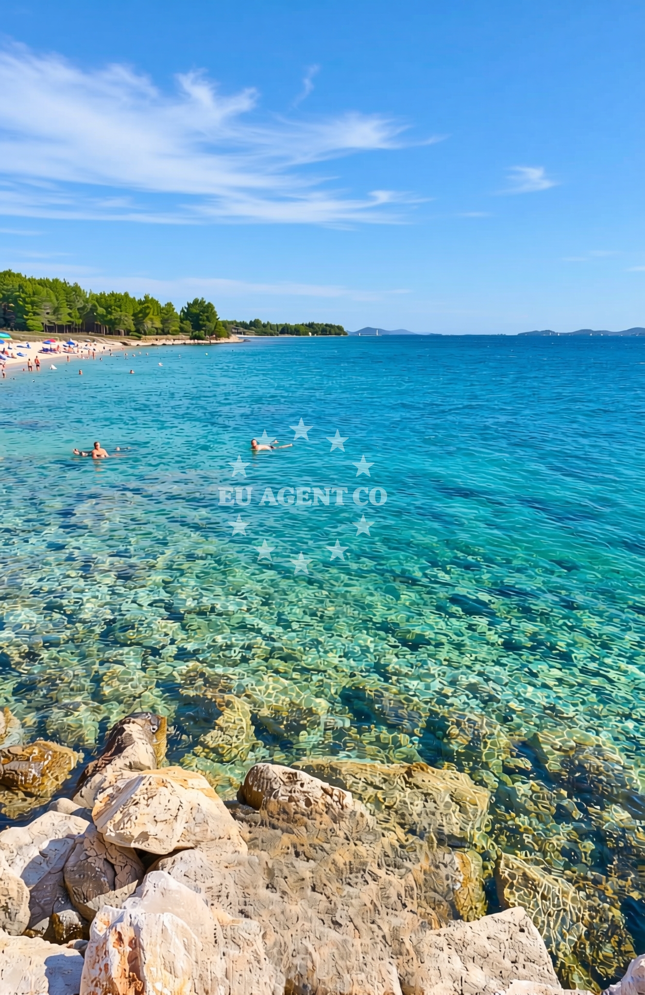 Sea and coastal view of Kumenat, Biograd na Moru Beach in Kumenat