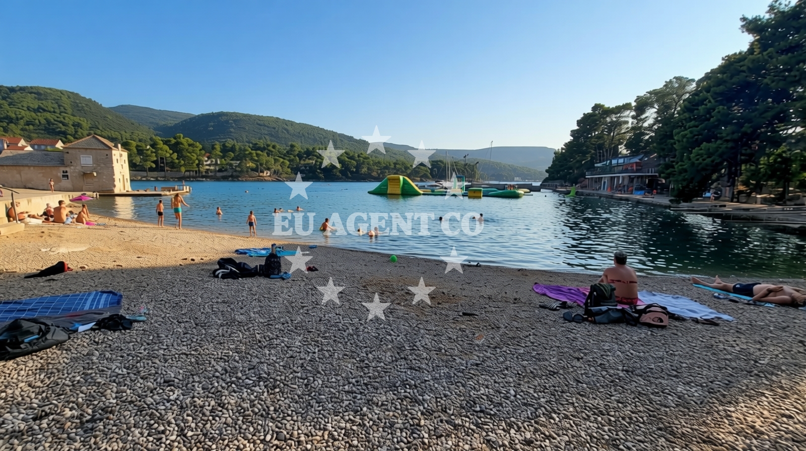 Shoreline and swimming area at Kupaliste Bonj in , Stari Grad