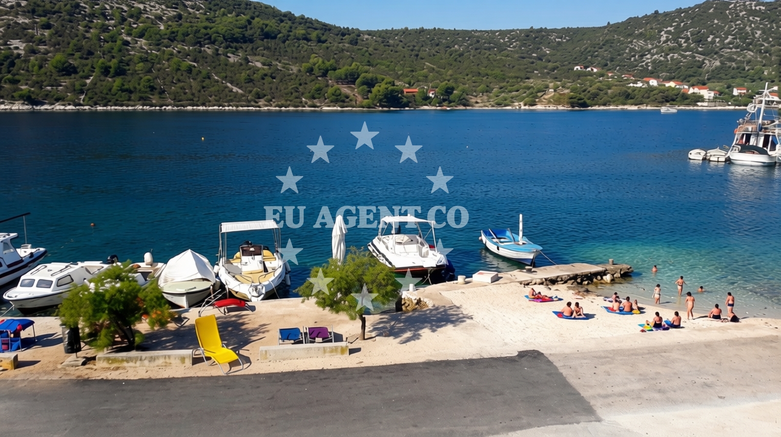 Shoreline and swimming area at Kupinica beach in , Vinišće