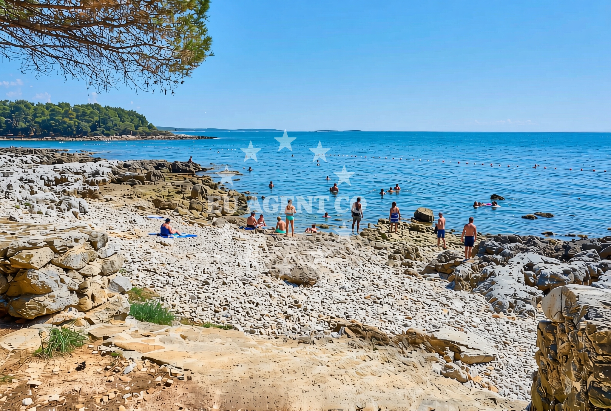 Overview of Kuvi (dog beach), Rovinj Beach in Kuvi (plaža za pse)