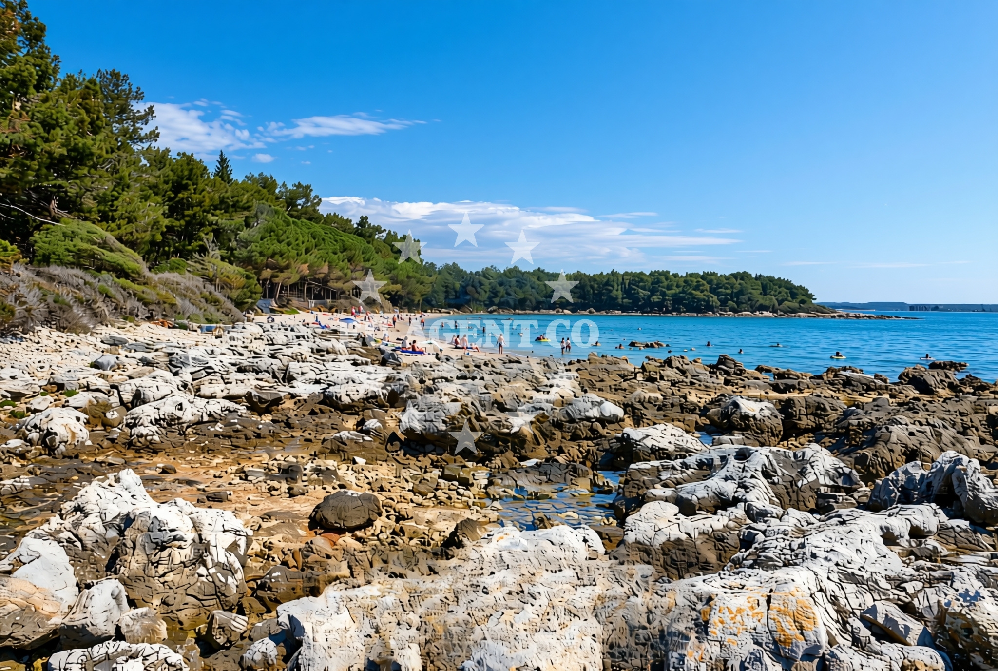 Shoreline and swimming area at Kuvi (dog beach), Rovinj Beach in Kuvi (plaža za pse)