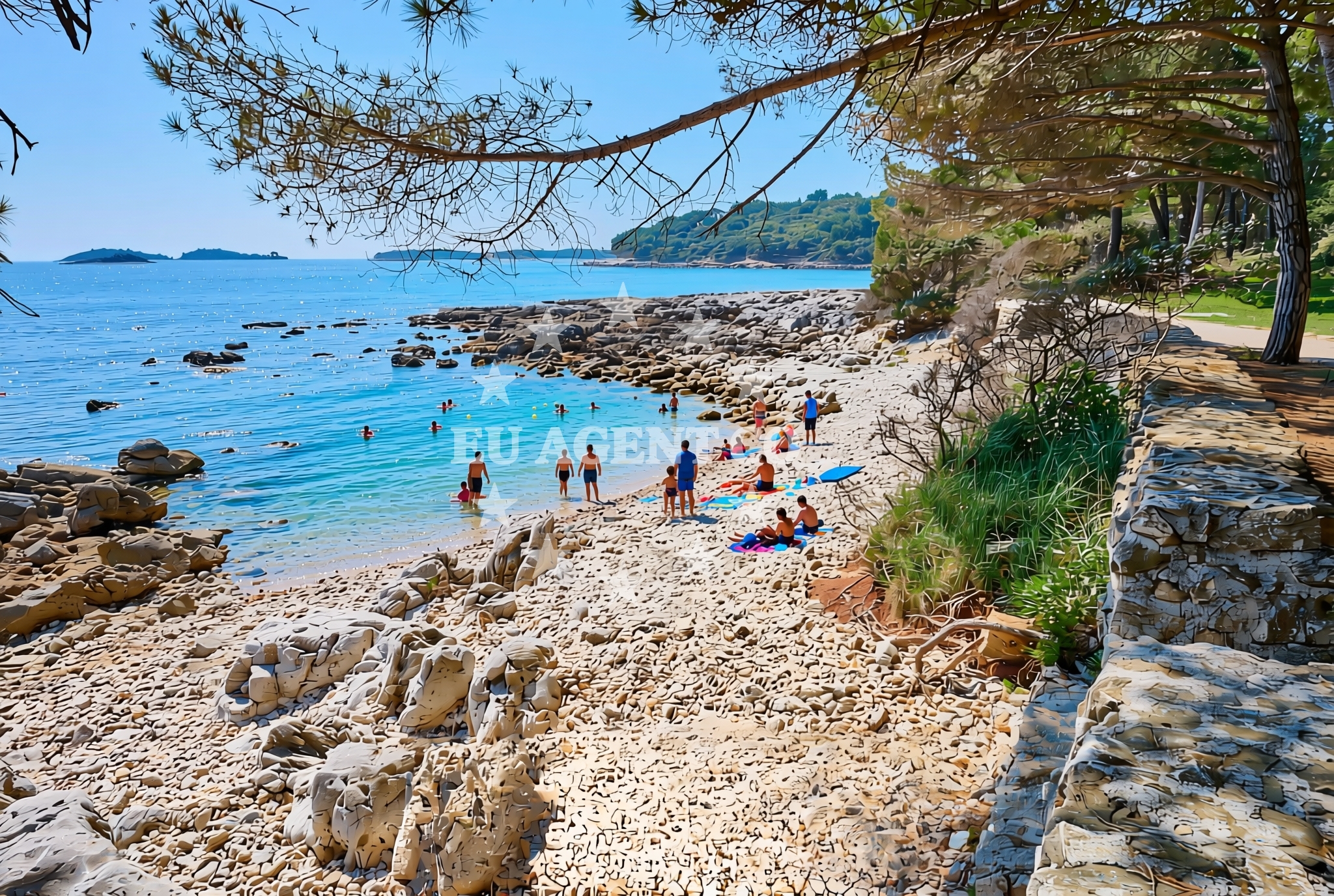 Sea and coastal view of Kuvi (dog beach), Rovinj Beach in Kuvi (plaža za pse)