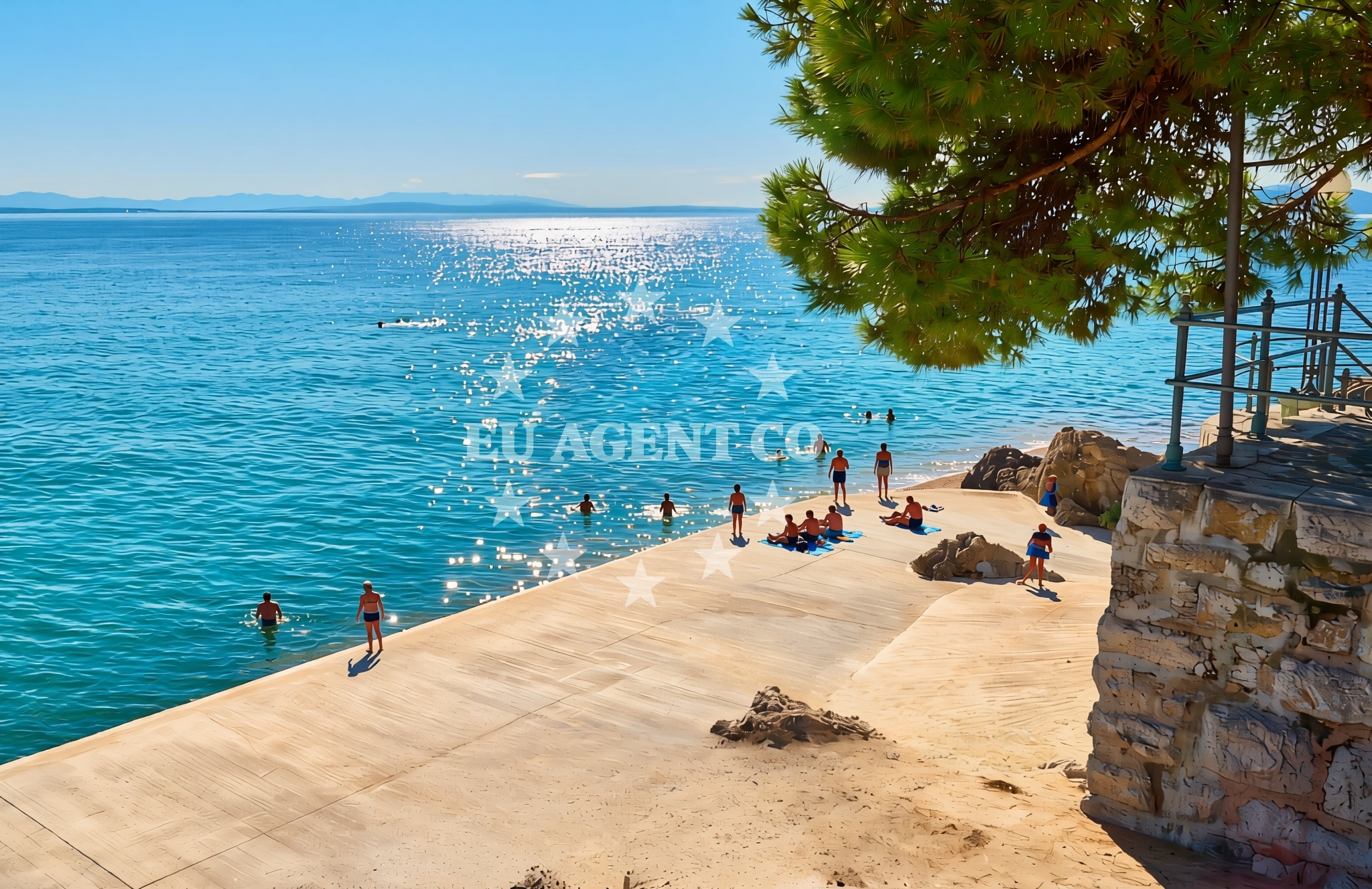Sea and coastal view of Kvarner, Opatija Beach in Kvarner