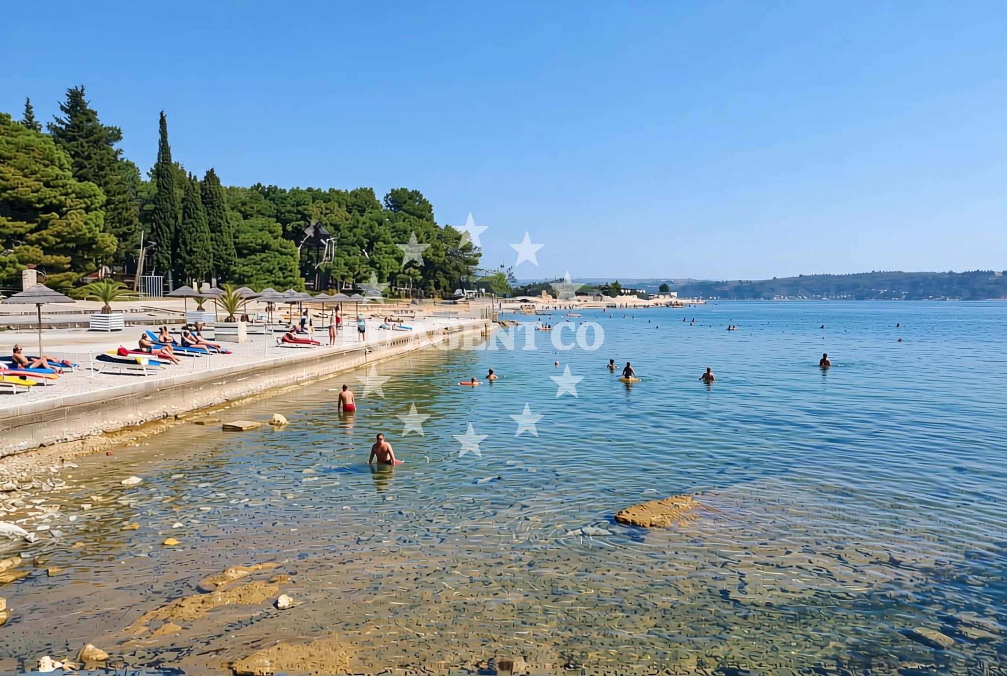 Beach facilities and surroundings at Laguna, Novigrad (Istarska županija) Beach in Laguna
