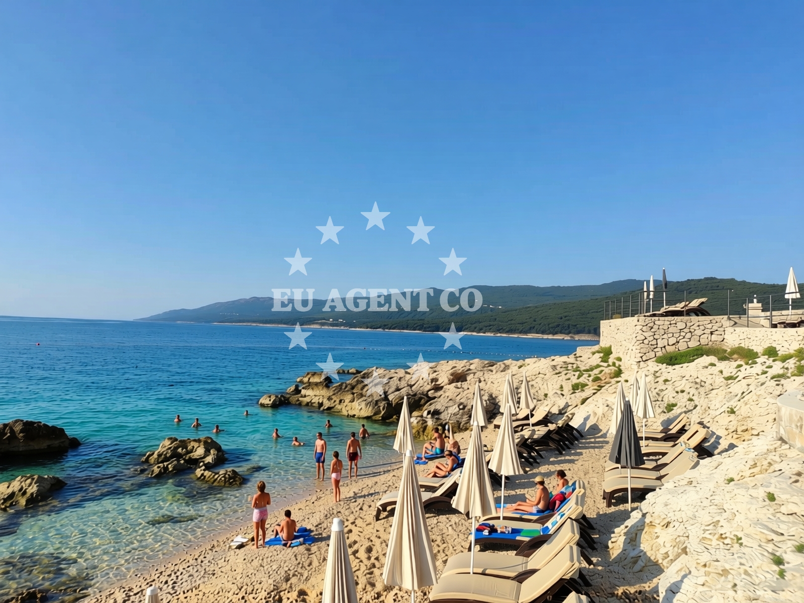 Shoreline and swimming area at Lanterna Beach in Lanterna 2, Rabac