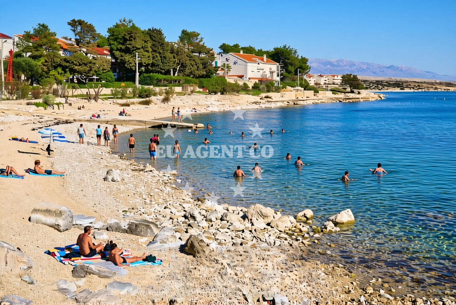 Shoreline and swimming area at Lanterna, Košljun (Pag) Beach in Lanterna