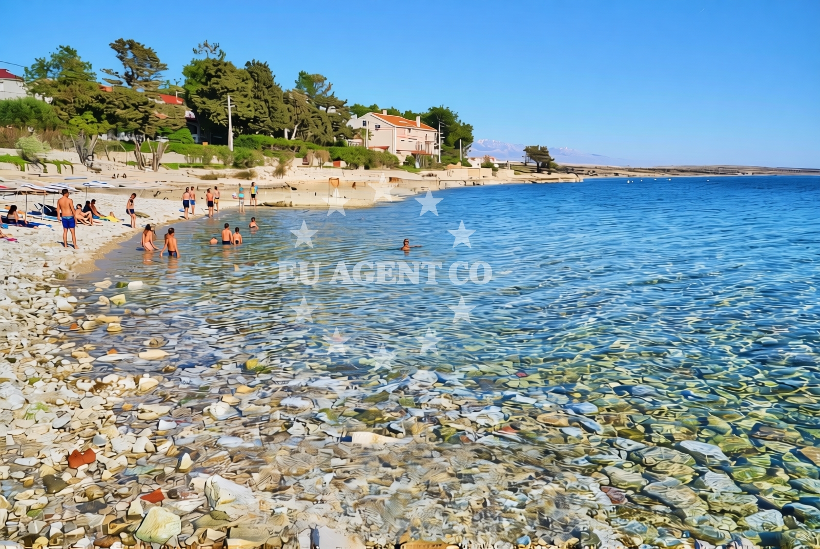 Sea and coastal view of Lanterna, Košljun (Pag) Beach in Lanterna