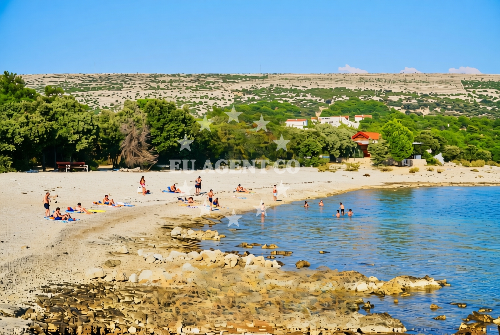 Sea and coastal view of Lanterna, Šimuni (Pag) Beach in Lanterna