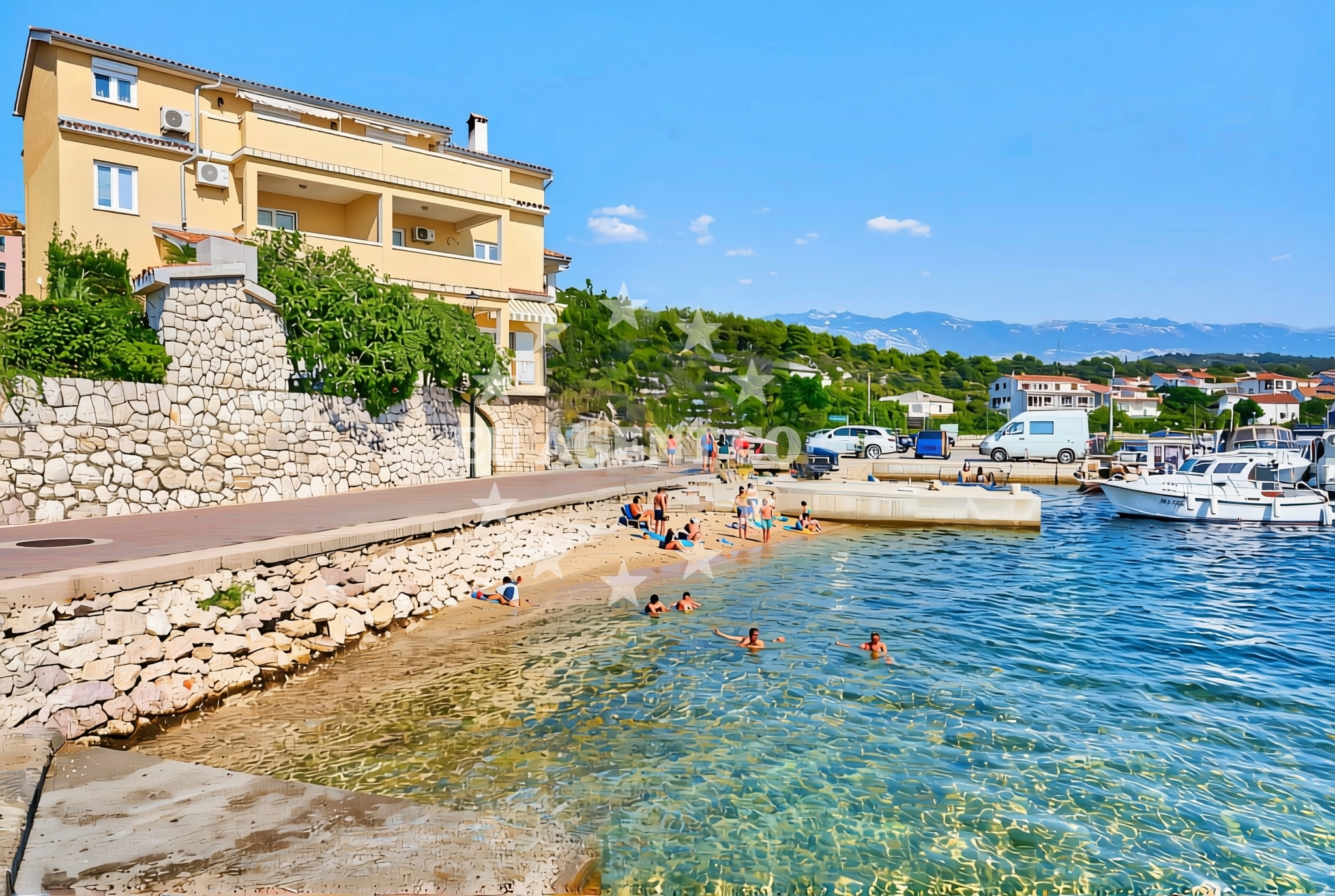 Shoreline and swimming area at Leut, Barbat na Rabu (Rab) Beach in Leut