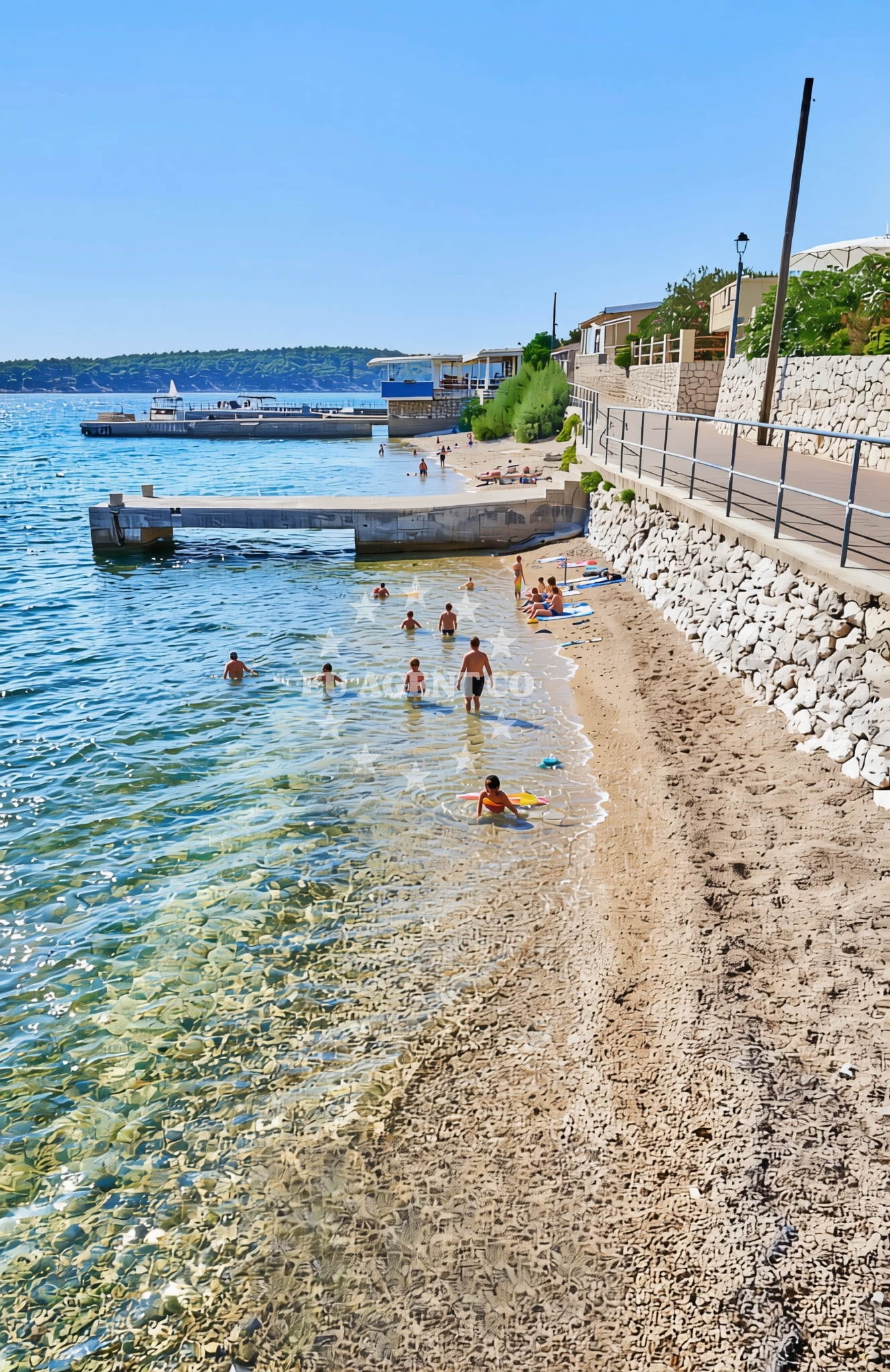 Sea and coastal view of Leut, Barbat na Rabu (Rab) Beach in Leut