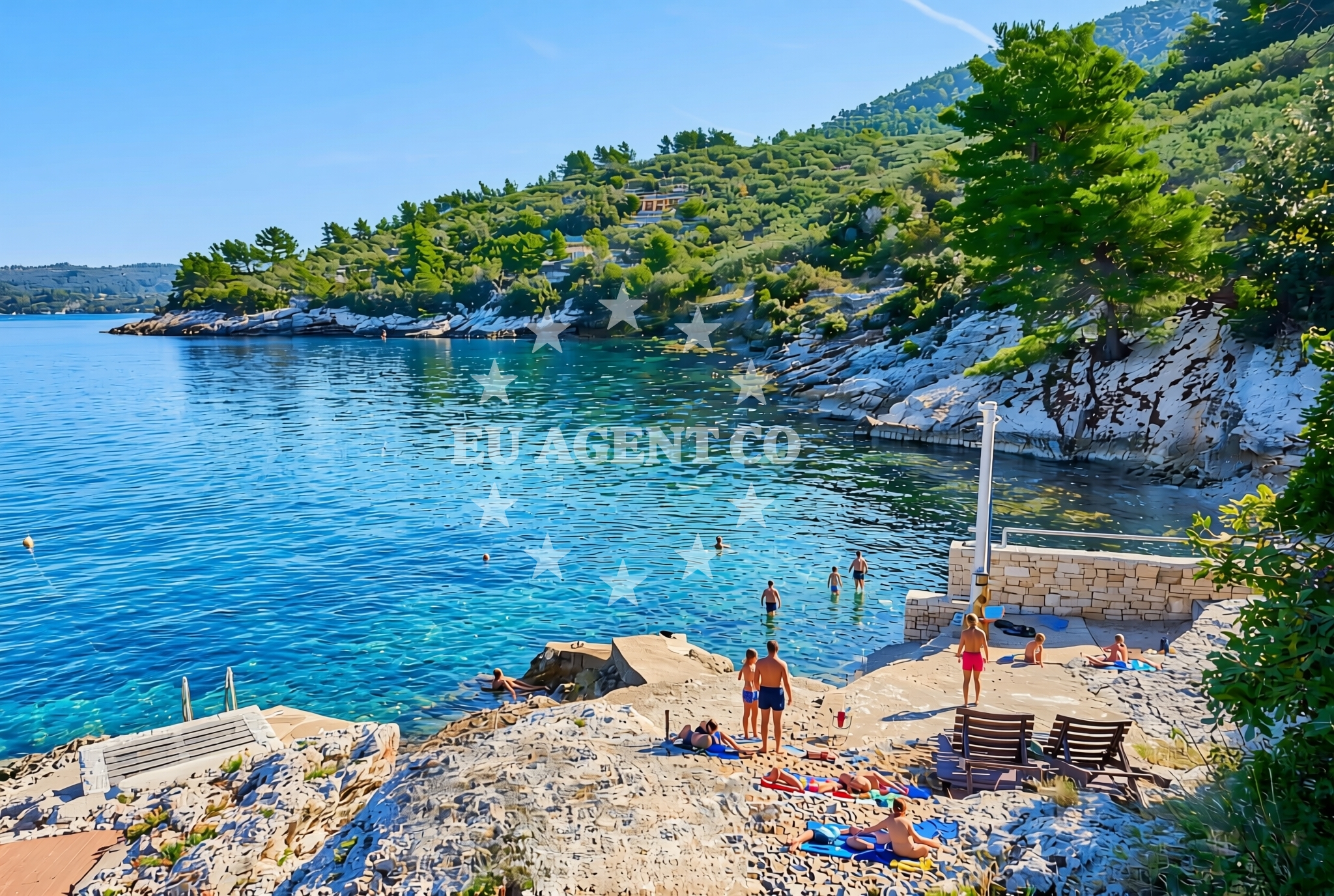 Shoreline and swimming area at Levant beach in picena 9, Vela Luka