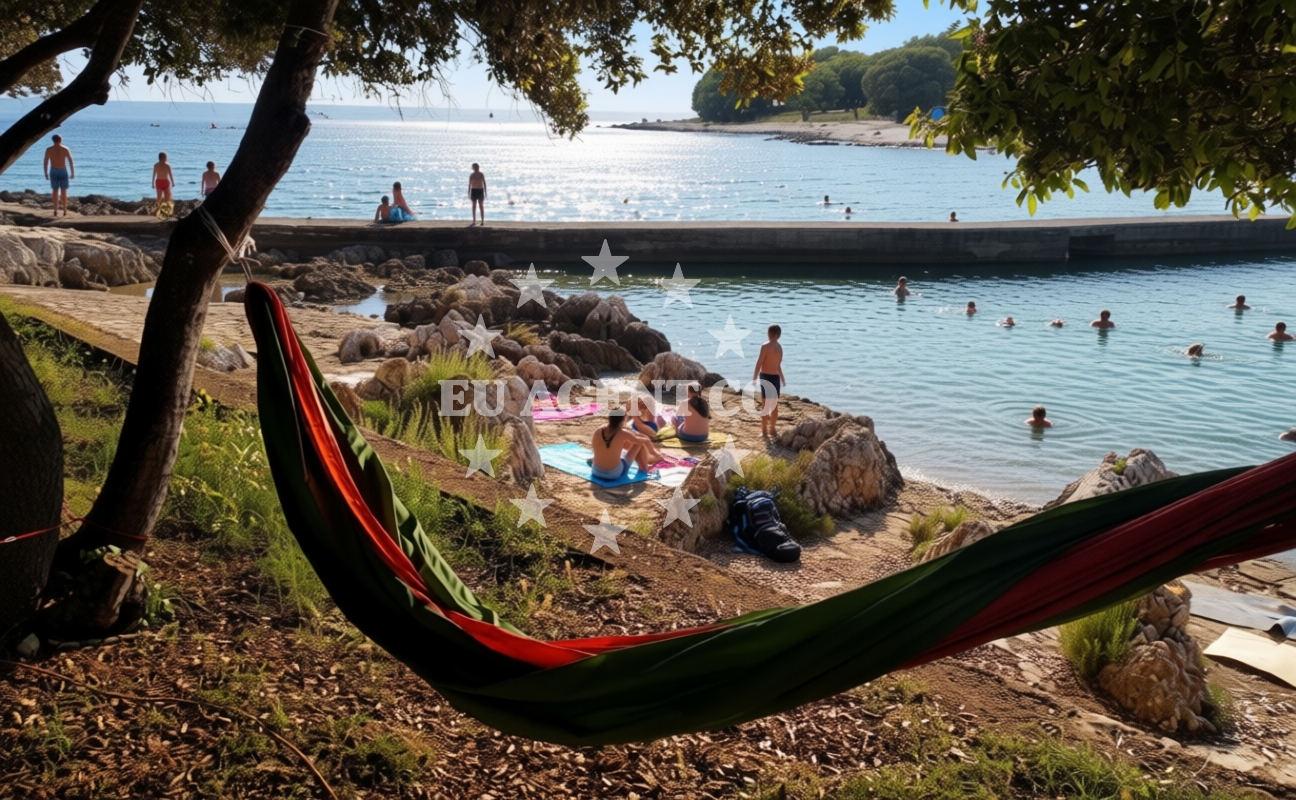 Beach facilities and surroundings at Lim beach in Koversada 1, Vrsar