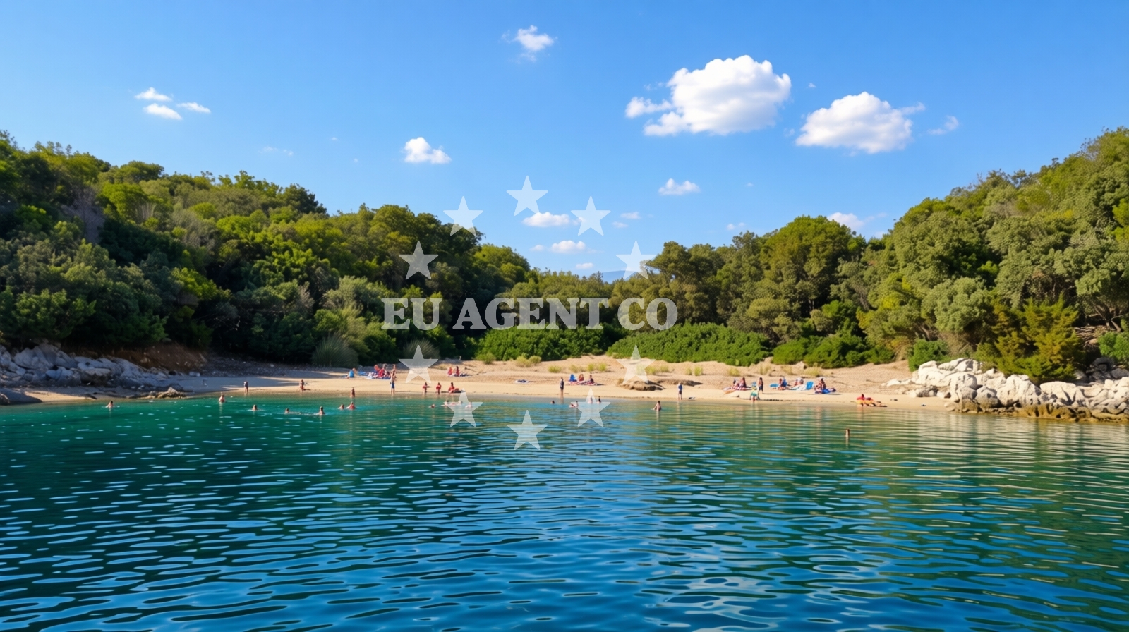 Shoreline and swimming area at Lipanj beach in , Punta Križa