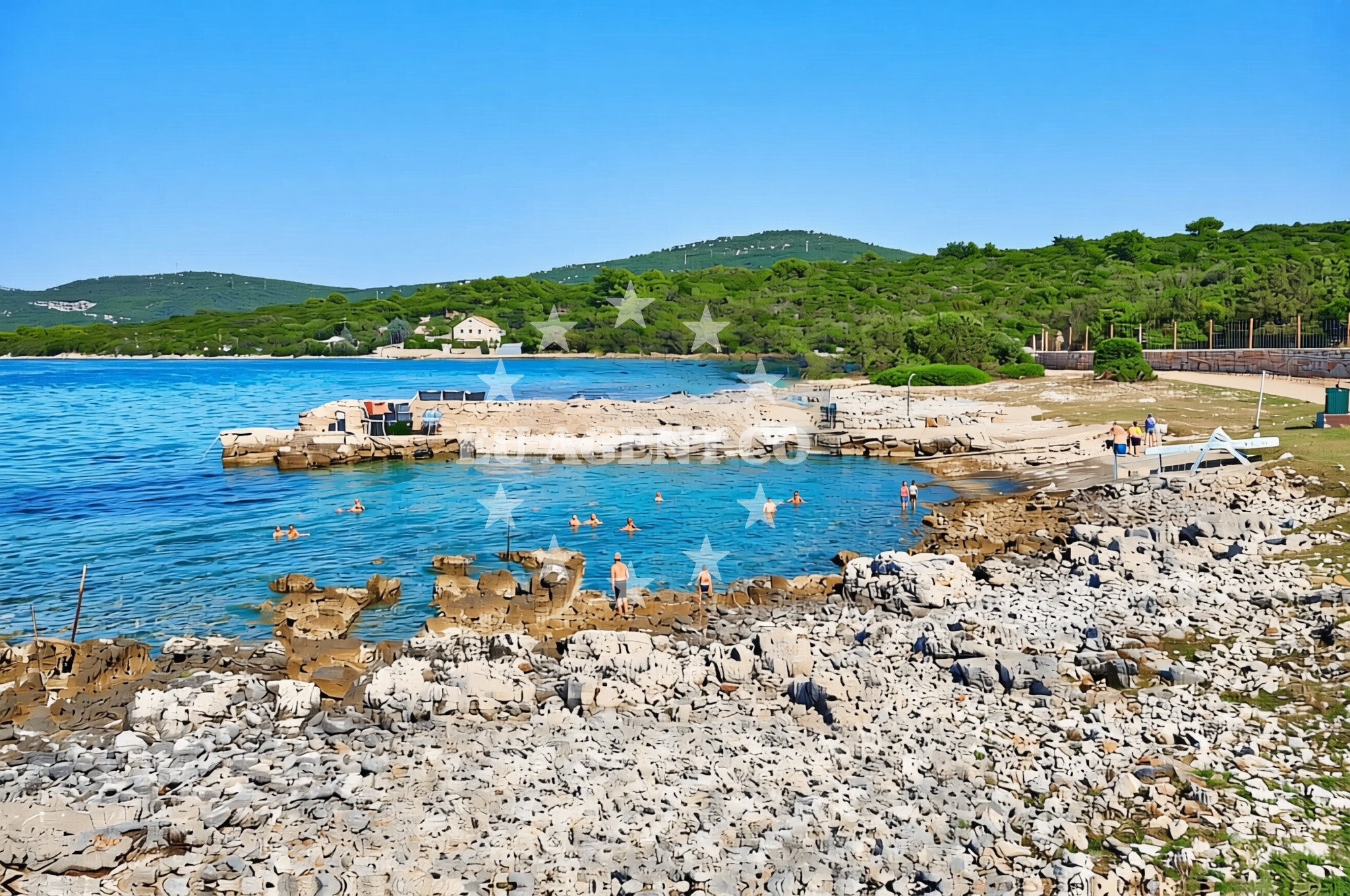 Sea and coastal view of Liski zapad, Ćunski (Lošinj) Beach in Liski zapad