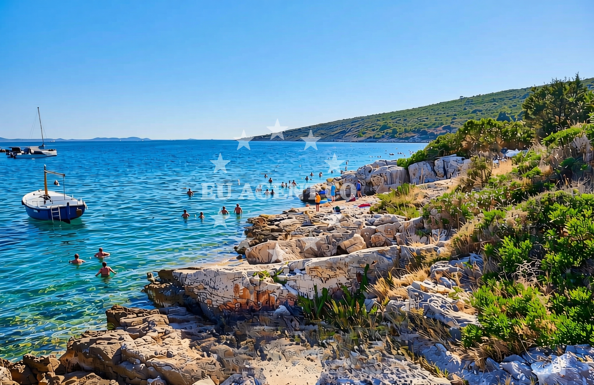 Beach facilities and surroundings at Livka, Gornje Selo (Šolta) Beach in Livka