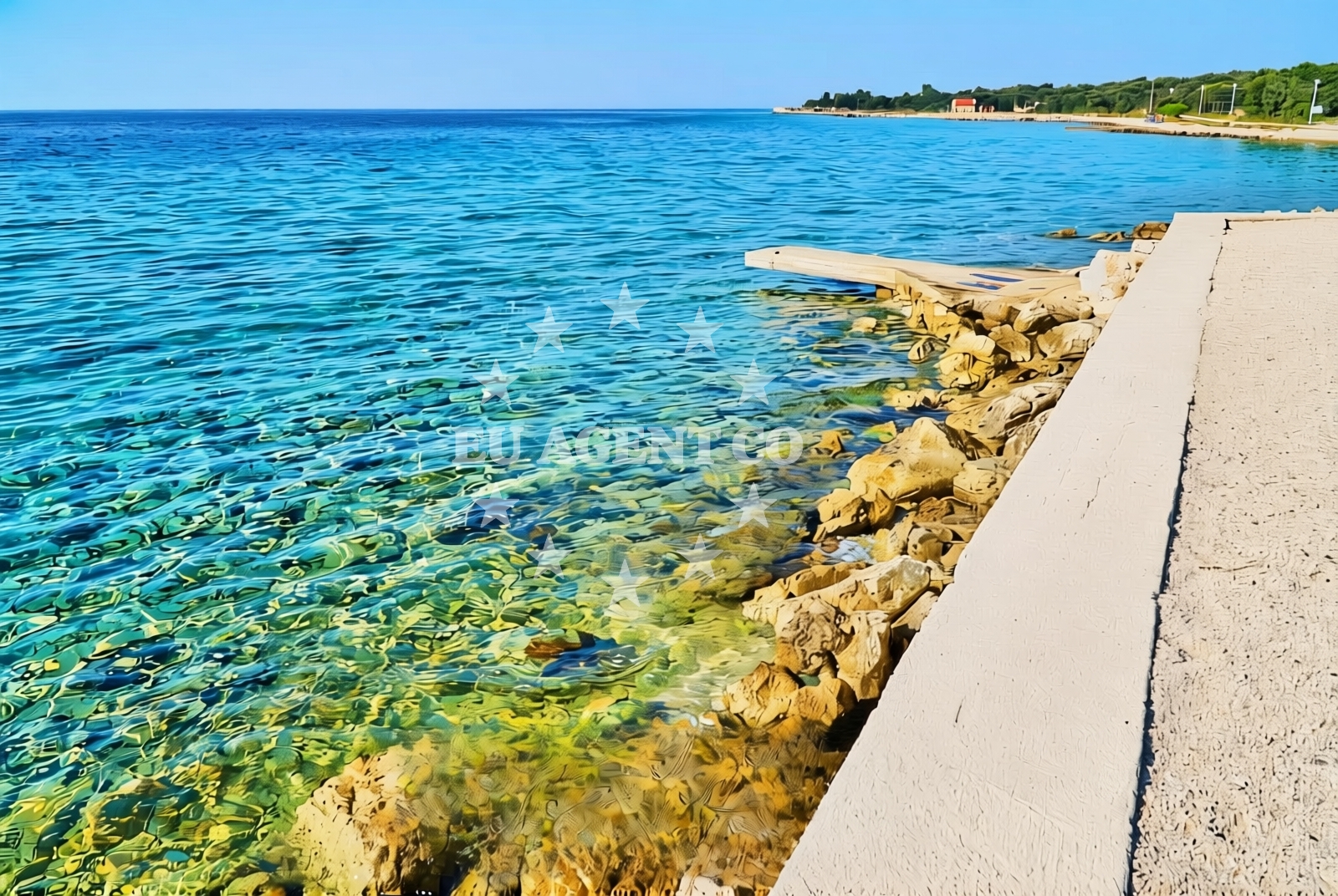 Sea and coastal view of Lokva istok, Mandre (Pag) Beach in Lokva istok