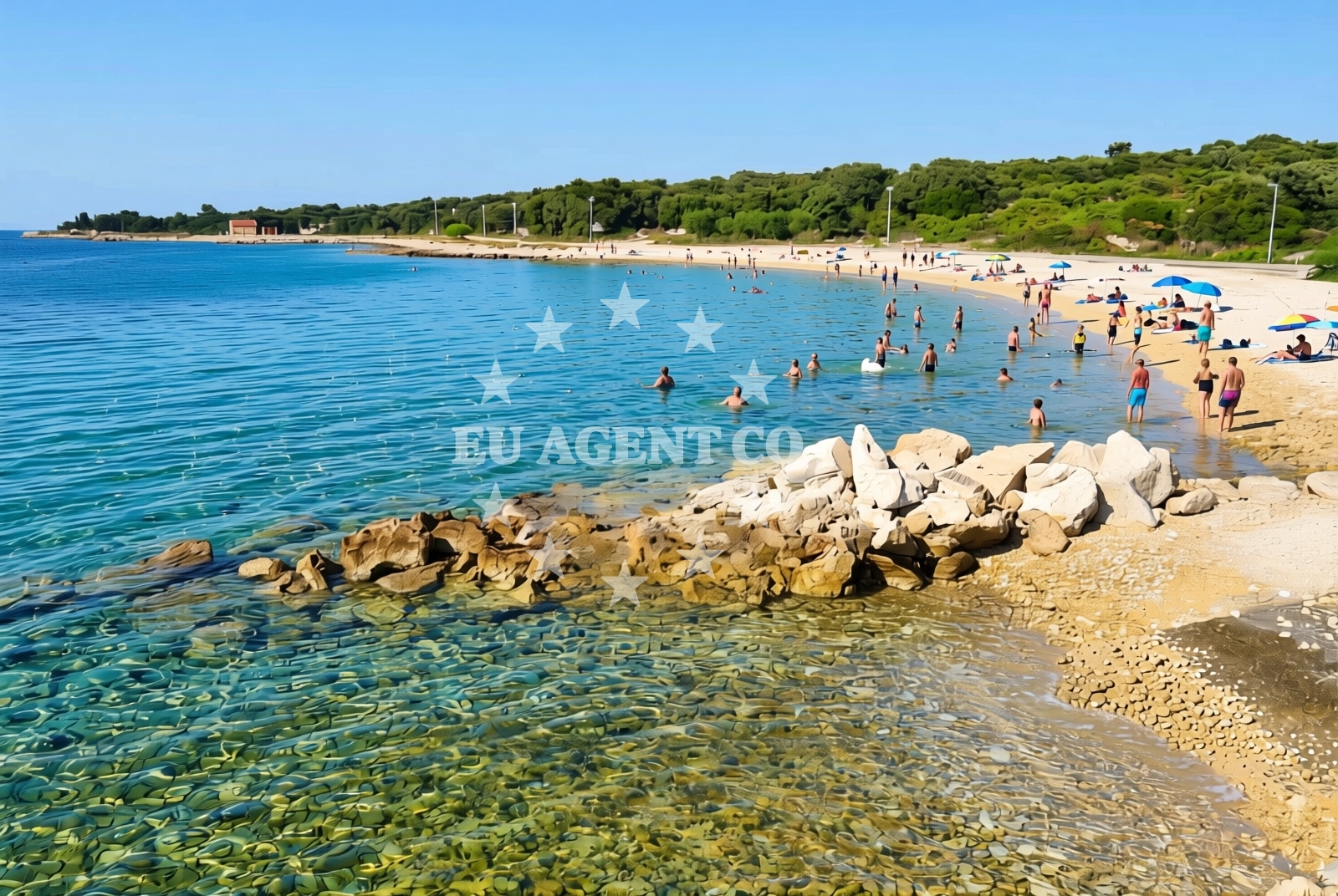 Beach facilities and surroundings at Lokva istok, Mandre (Pag) Beach in Lokva istok