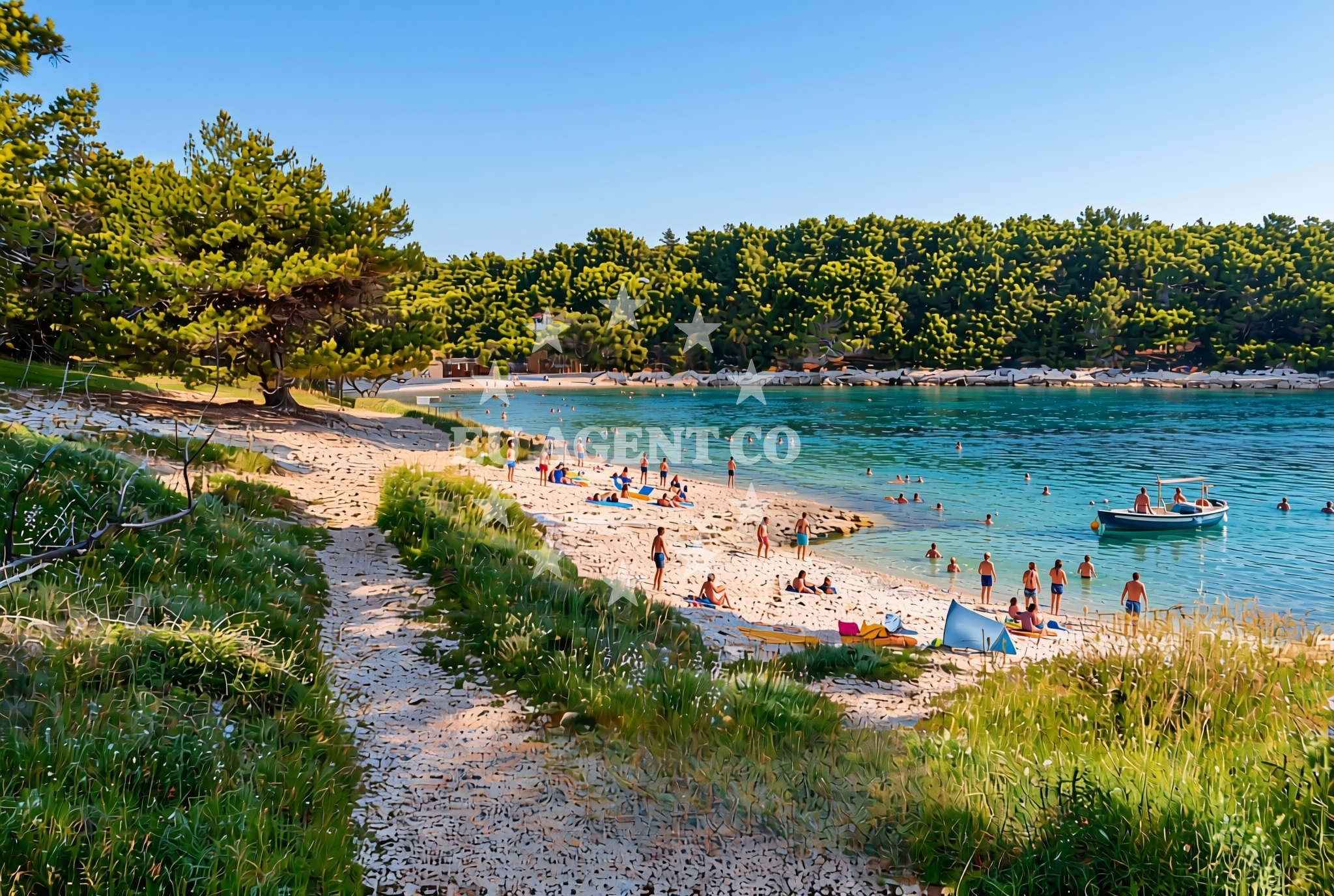 Shoreline and swimming area at Lokva jug, Premantura Beach in Lokva jug