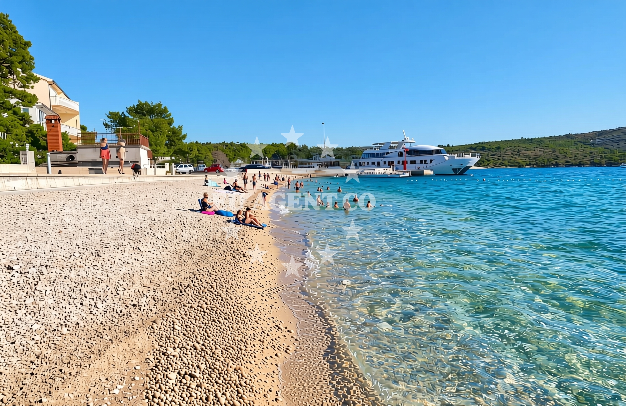 Sea and coastal view of Lokvice, Primošten Beach in Lokvice