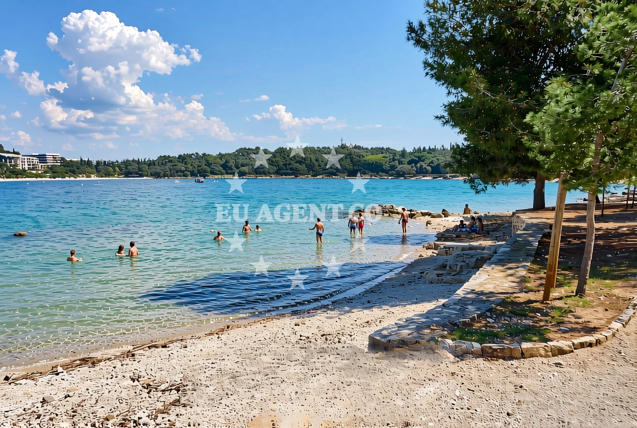 Overview of Lone (dog beach), Rovinj Beach in Lone (plaža za pse)