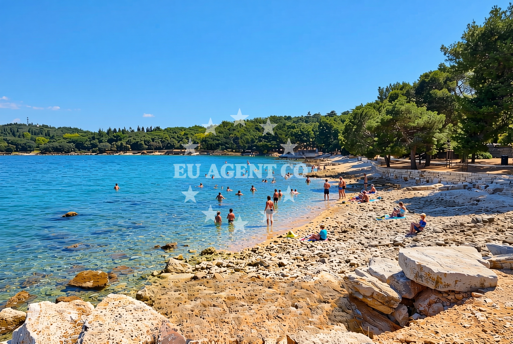 Sea and coastal view of Lone (dog beach), Rovinj Beach in Lone (plaža za pse)