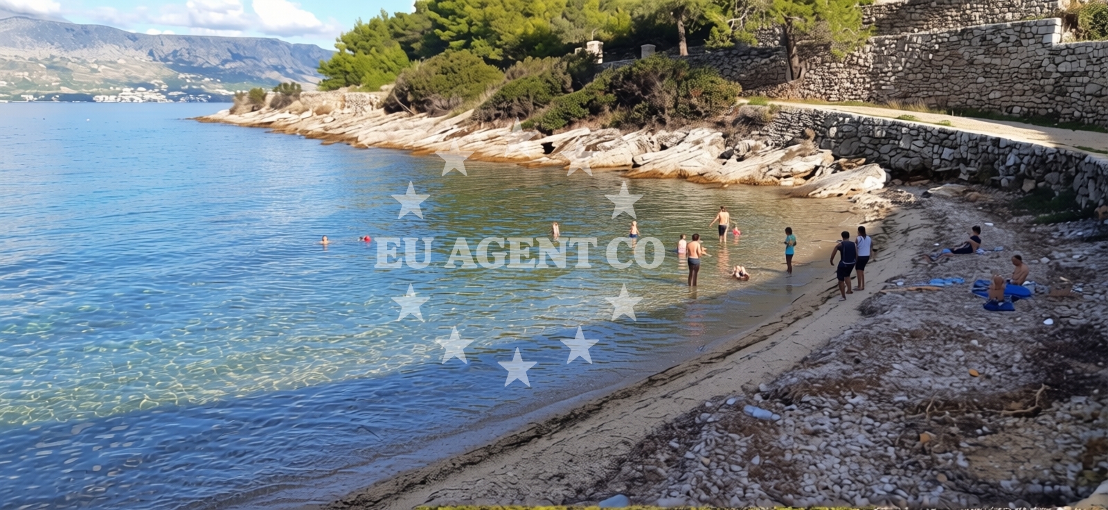 Shoreline and swimming area at Lovrecina beach II in Vela Lozna (Postira), Postira
