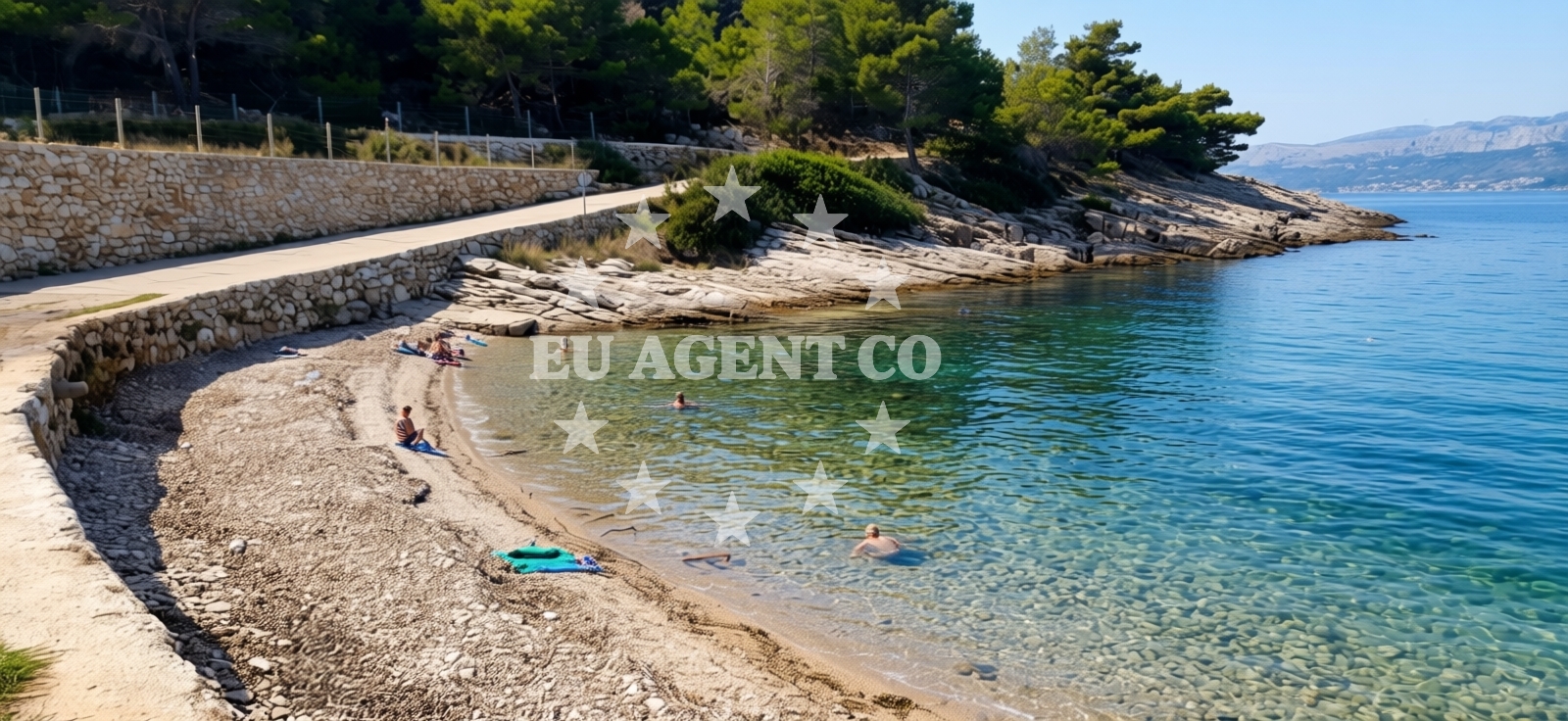 Sea and coastal view of Lovrecina beach II in Vela Lozna (Postira), Postira