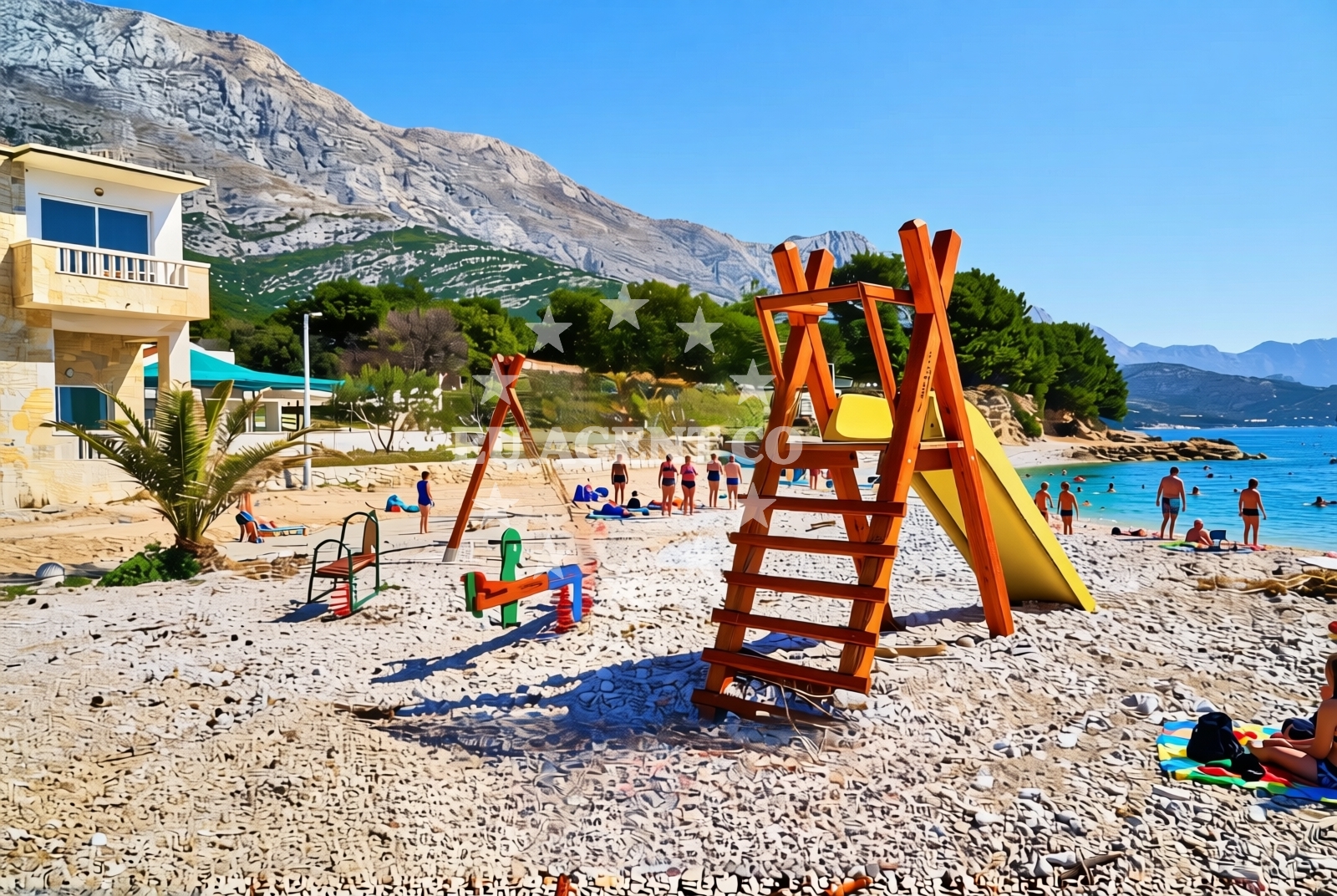 Beach facilities and surroundings at Lučica Blato, Živogošće Beach in Lučica Blato