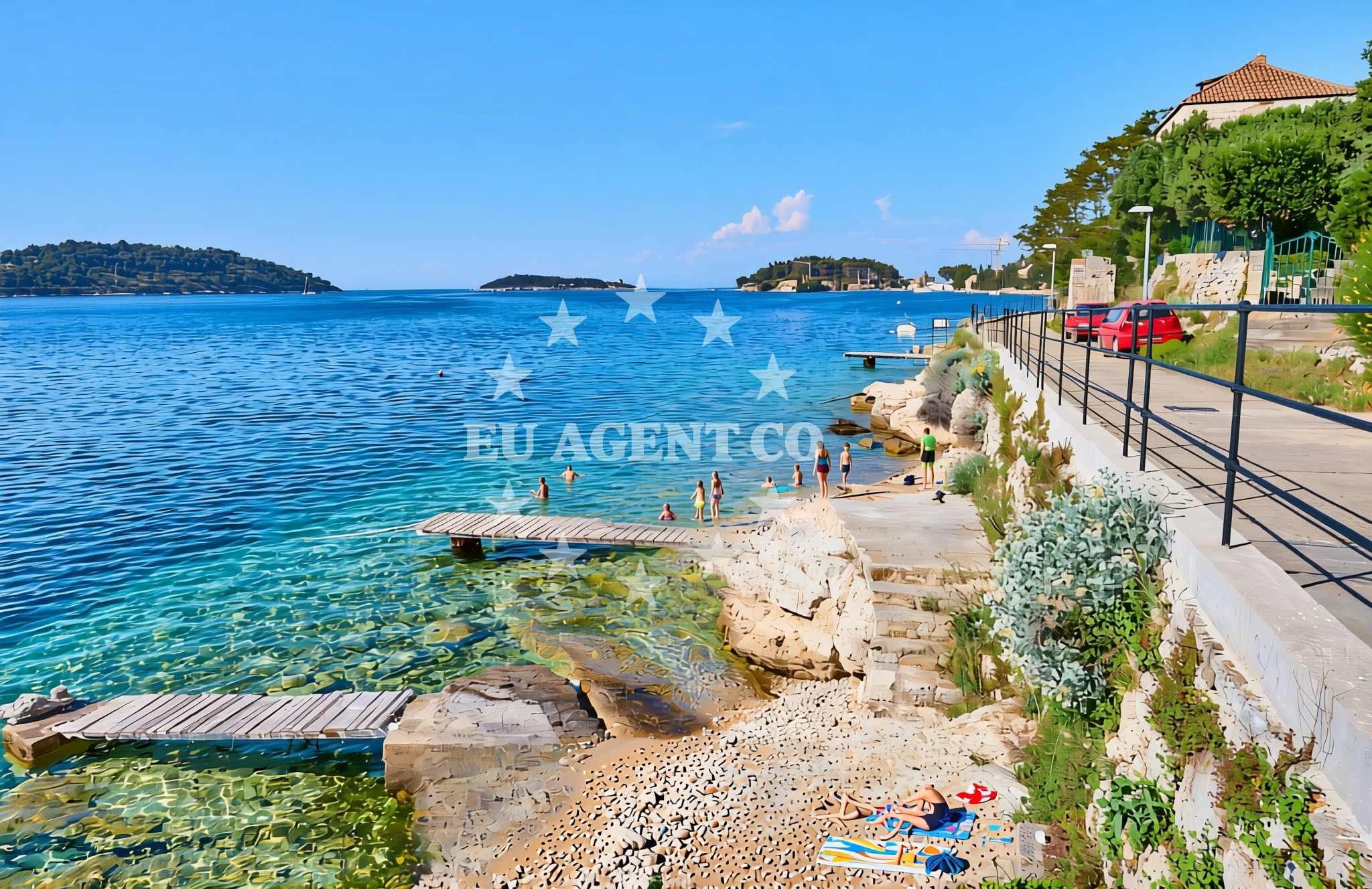 Shoreline and swimming area at Lučica jug, Vis (Vis) Beach in Lučica jug