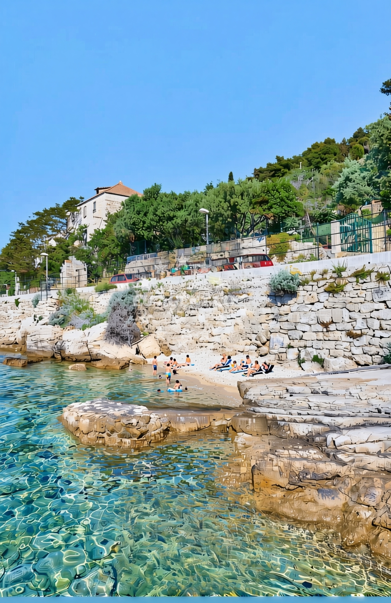 Beach facilities and surroundings at Lučica jug, Vis (Vis) Beach in Lučica jug