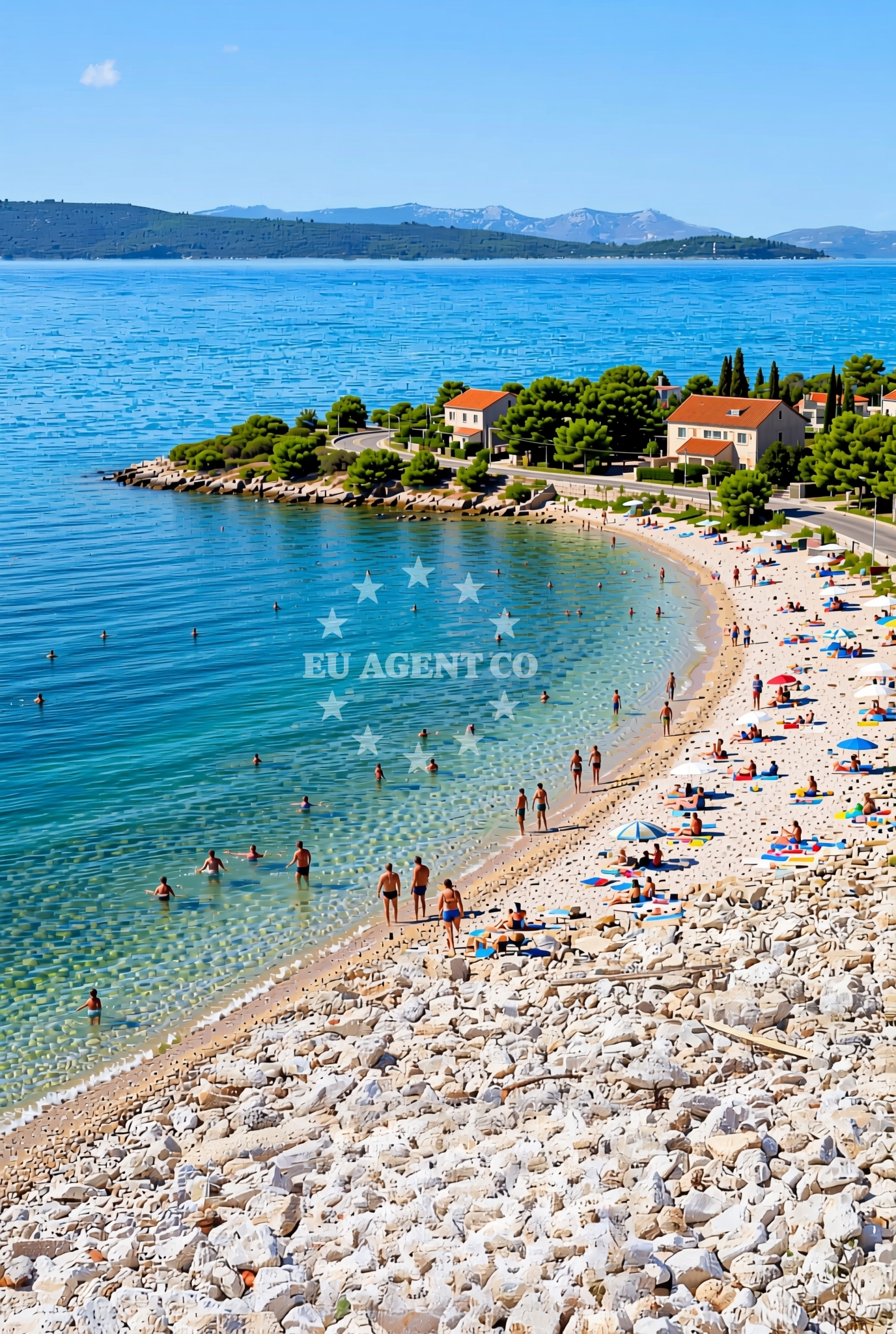 Sea and coastal view of Lučica sredina, Ugljan (Ugljan) Beach in Lučica sredina