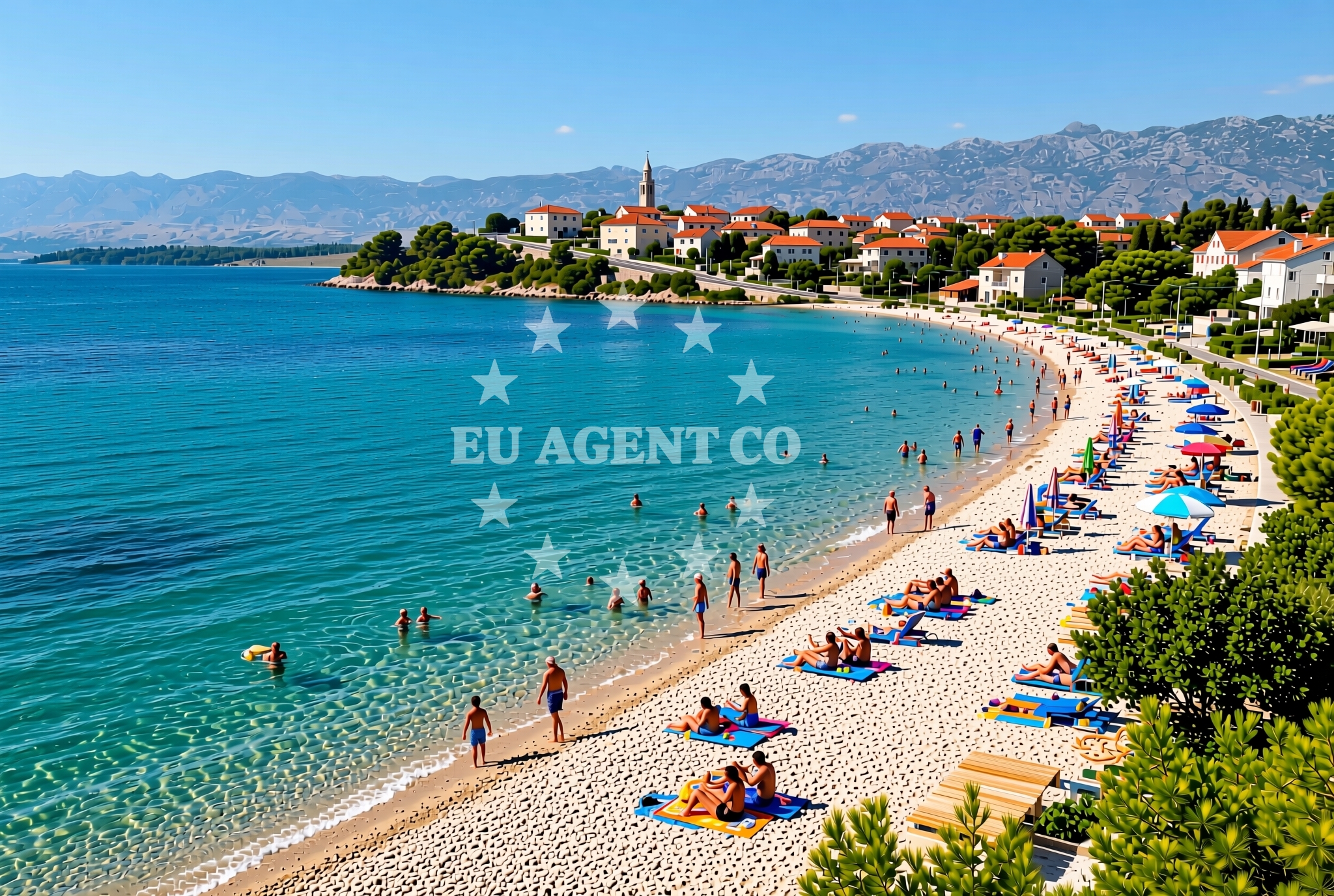Beach facilities and surroundings at Lučica sredina, Vir (Vir) Beach in Lučica sredina