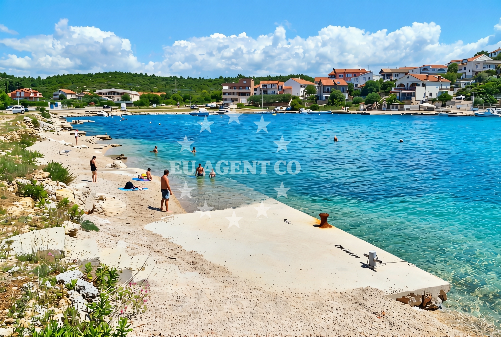 Sea and coastal view of Luka istok, Tisno (Murter) Beach in Luka istok