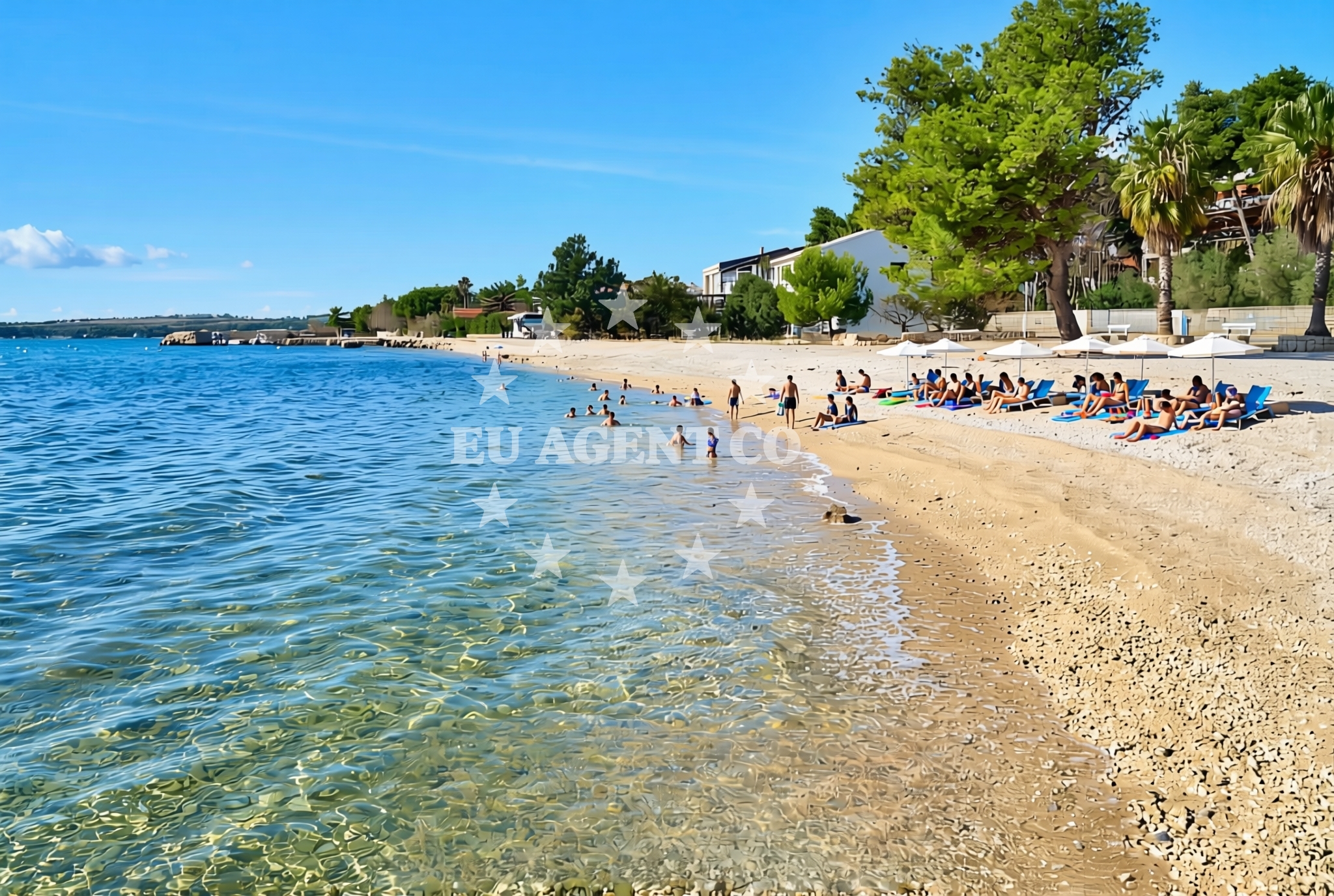 Sea and coastal view of Luka istok, Vir (Vir) Beach in Luka istok