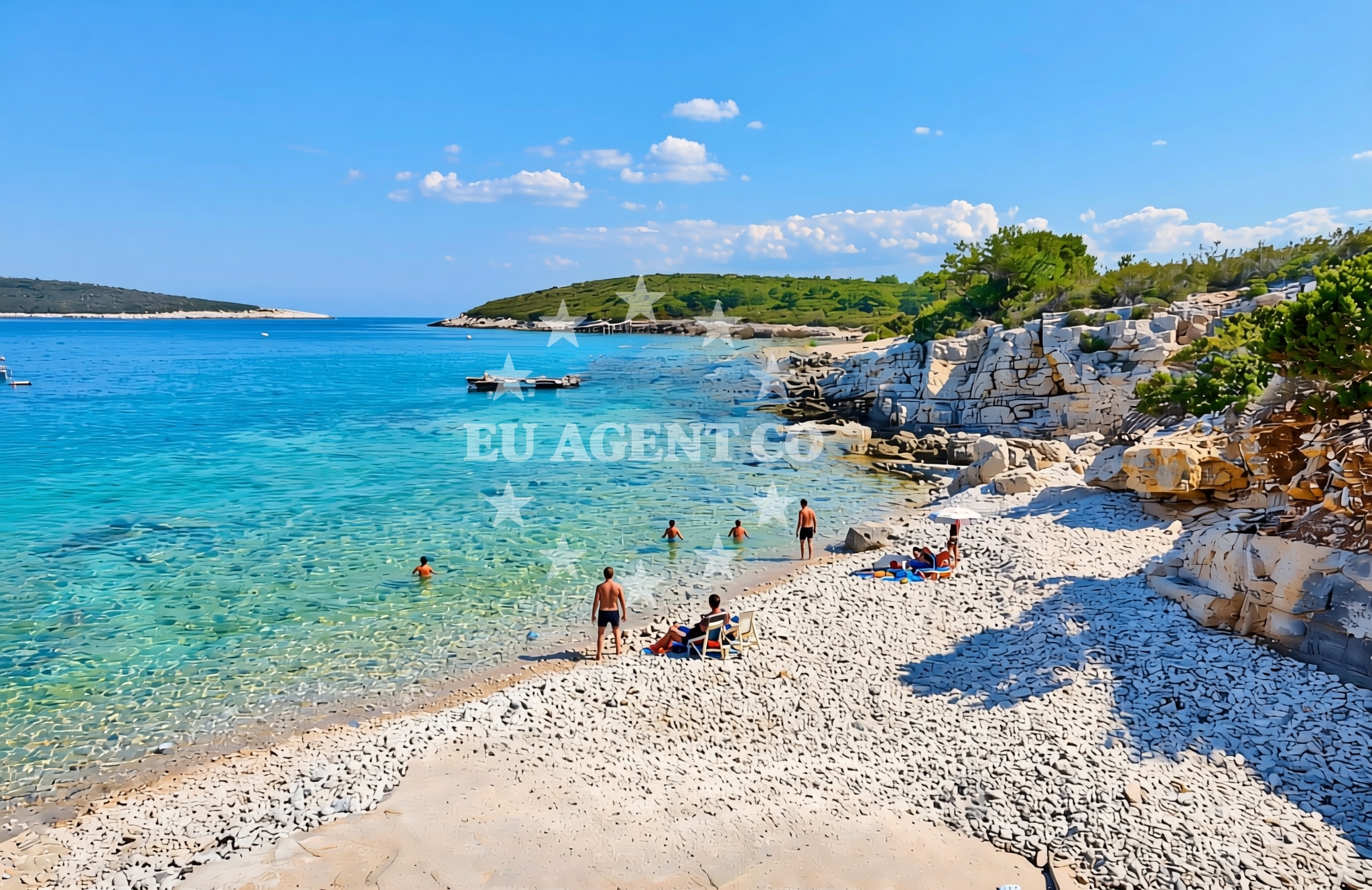 Sea and coastal view of Luka jug, Rukavac (Vis) Beach in Luka jug