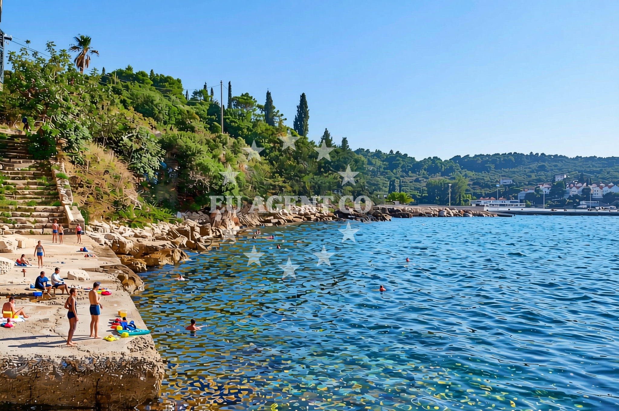Sea and coastal view of Luka, Koločep (Koločep) Beach in Luka