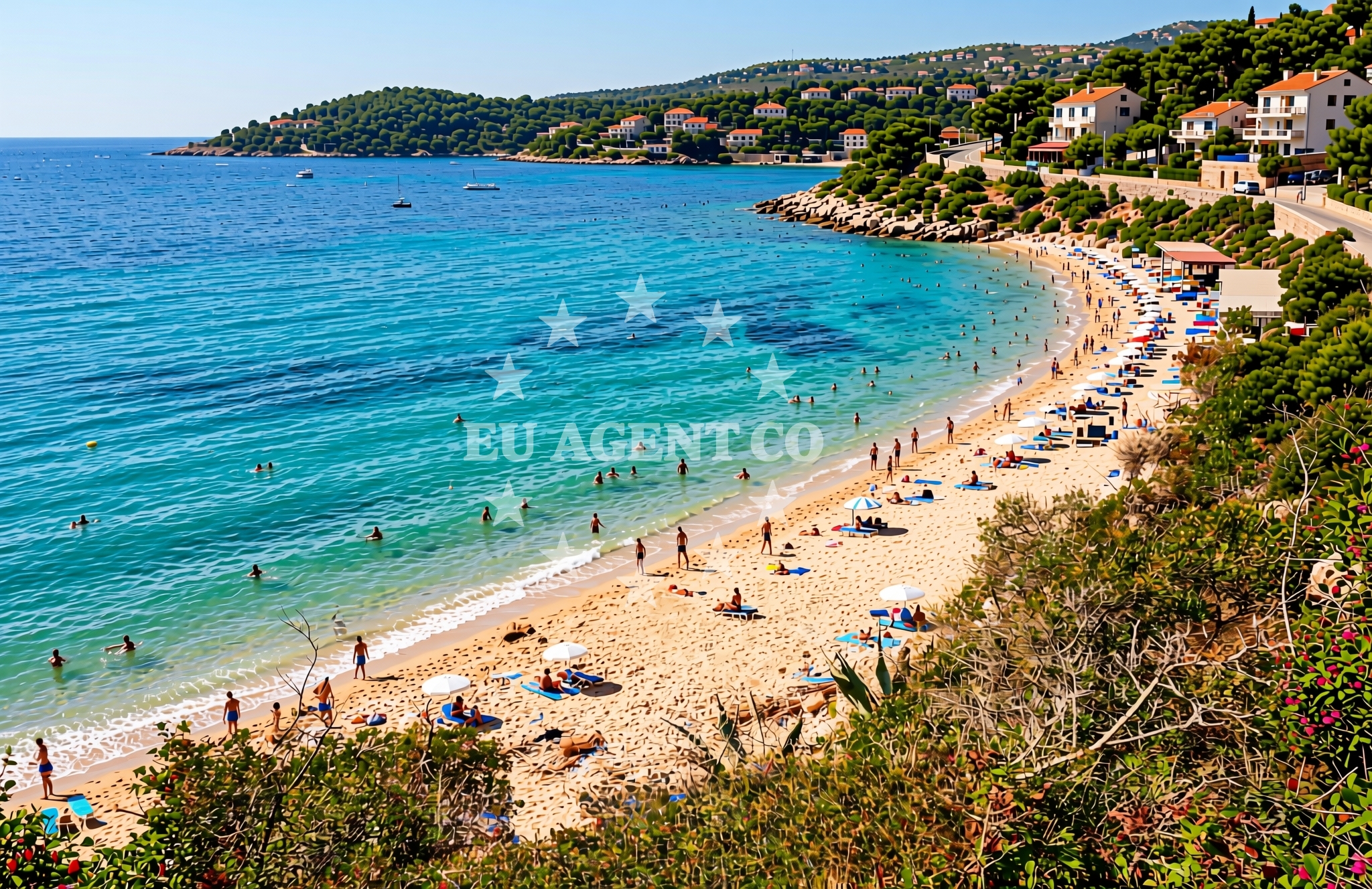 Beach facilities and surroundings at Luka, Koločep (Koločep) Beach in Luka
