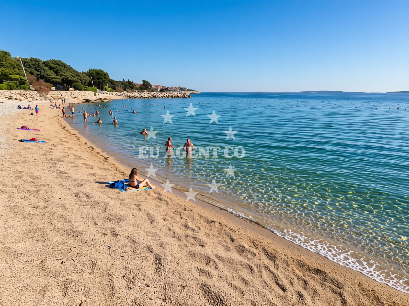 Shoreline and swimming area at Luka Mandre Beach in 17 Kralja Tomislava ulica, Mandre