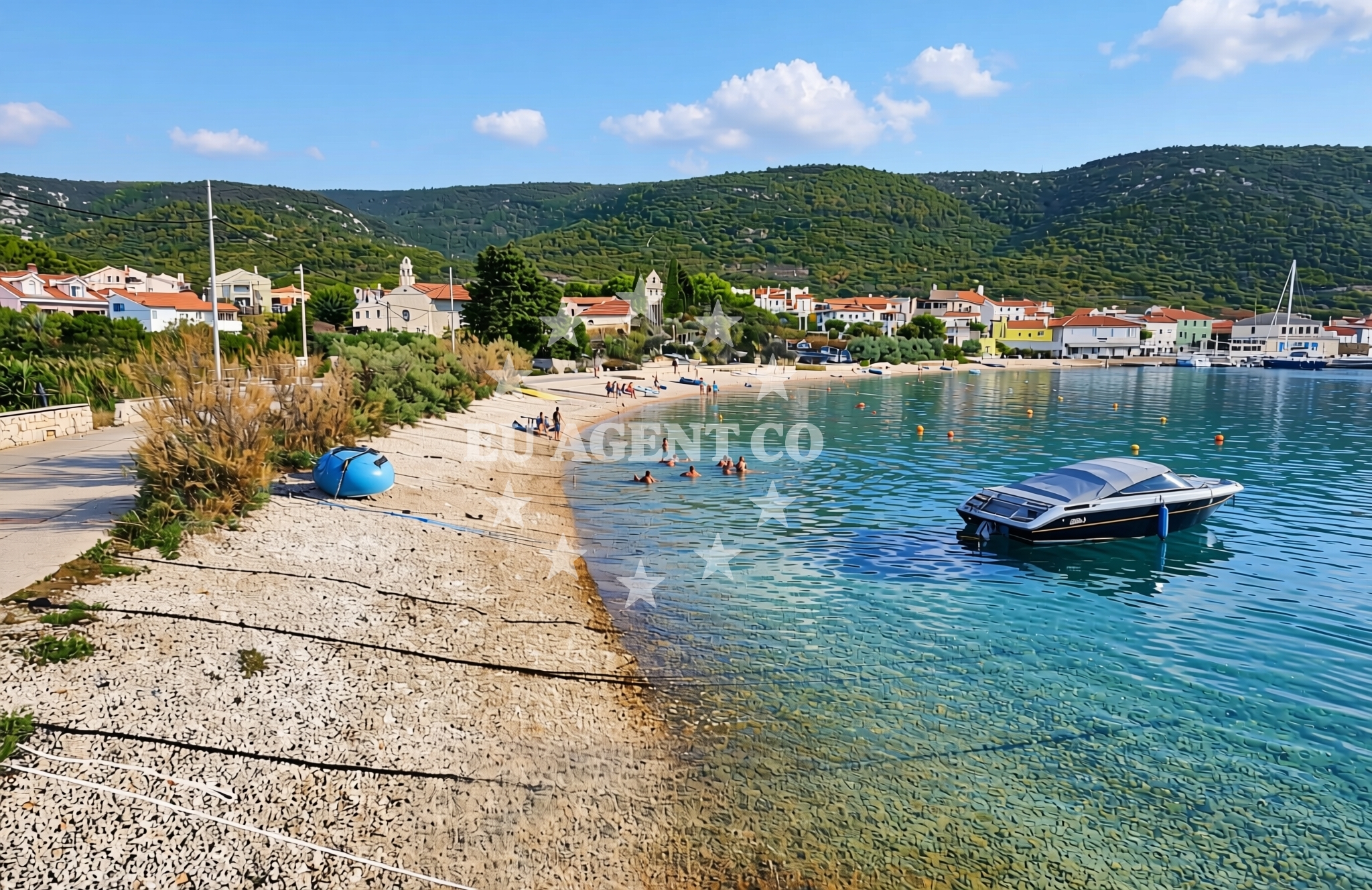 Beach facilities and surroundings at Luka, Martinšćica (Cres) Beach in Luka