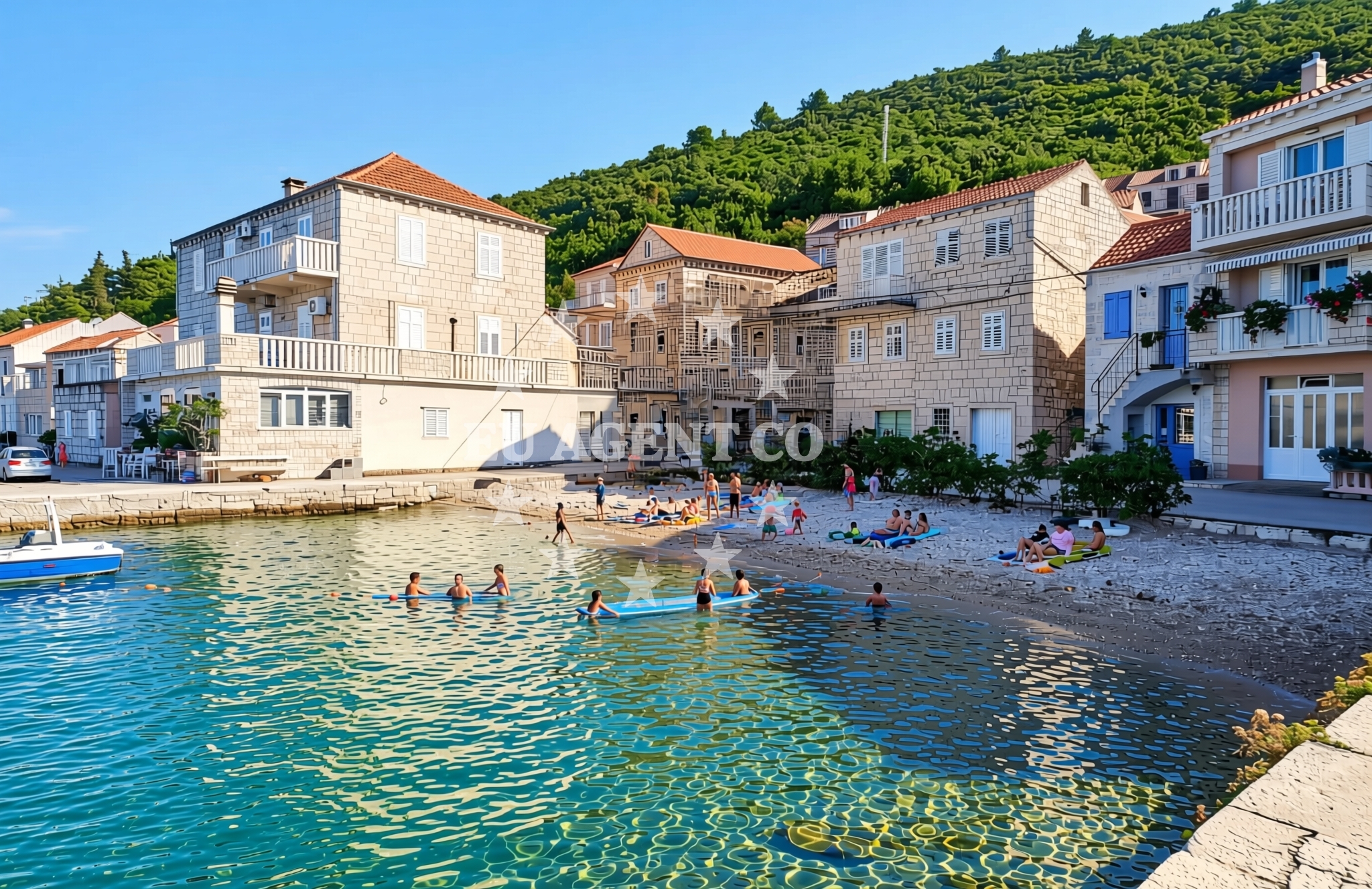Sea and coastal view of Luka, Račišće (Korčula) Beach in Luka