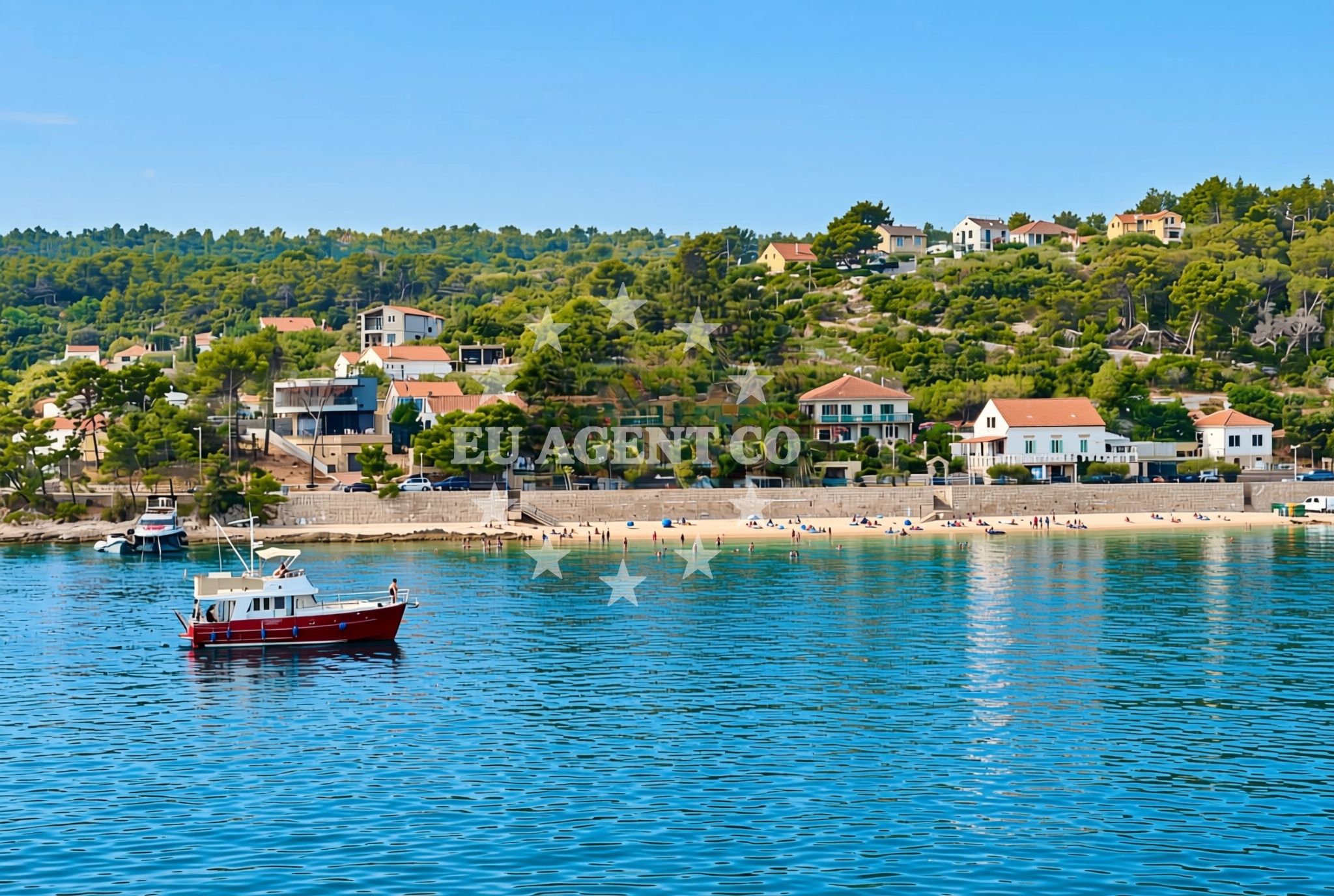 Shoreline and swimming area at Luka, Rogač (Šolta) Beach in Luka
