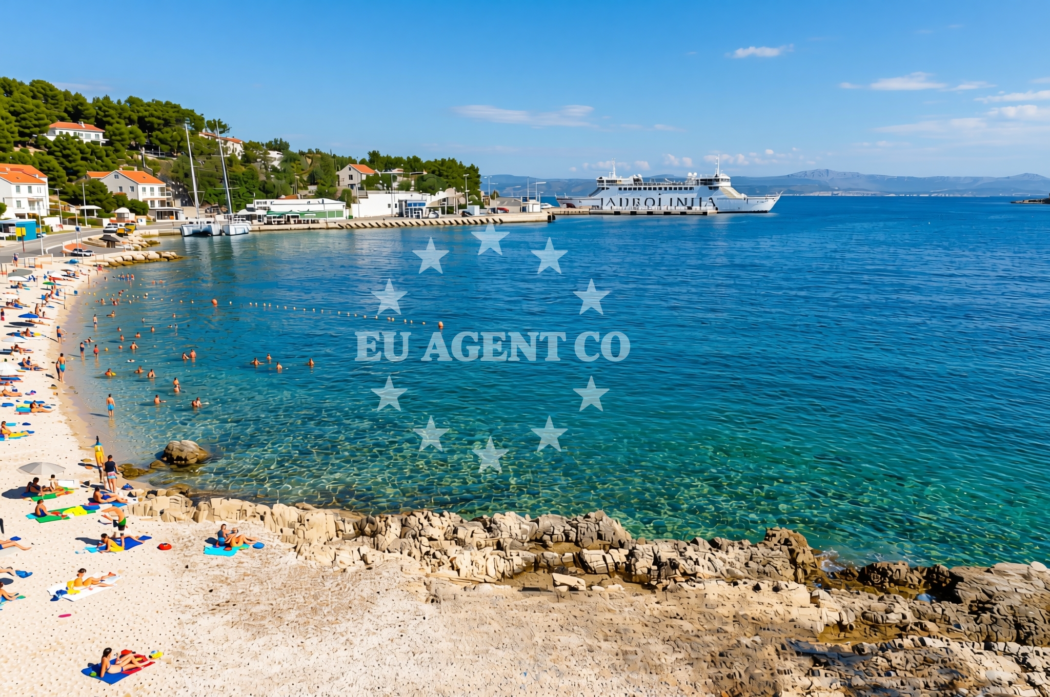 Sea and coastal view of Luka, Rogač (Šolta) Beach in Luka