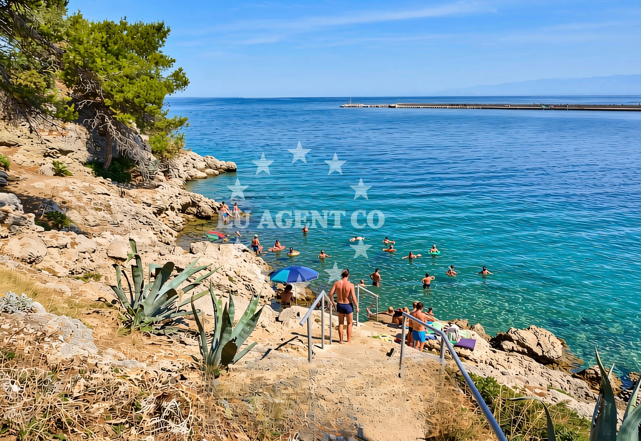 Sea and coastal view of Luka Rovenska, Veli Lošinj (Lošinj) Beach in Luka Rovenska