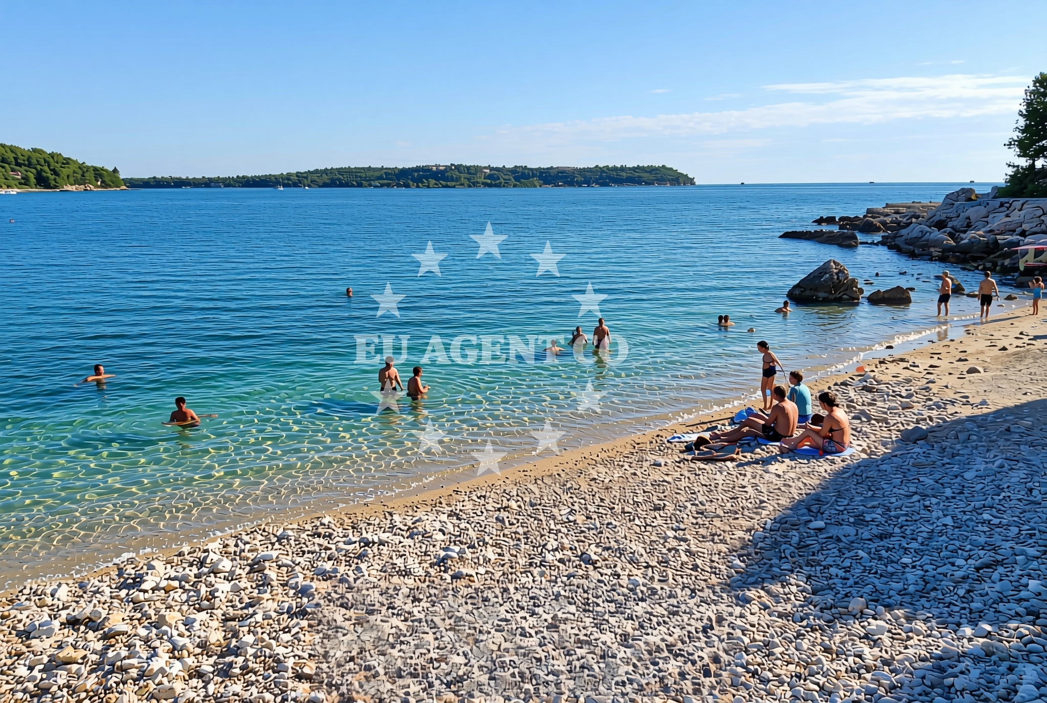 Shoreline and swimming area at Luka Štinjan, Pula Beach in Luka Štinjan